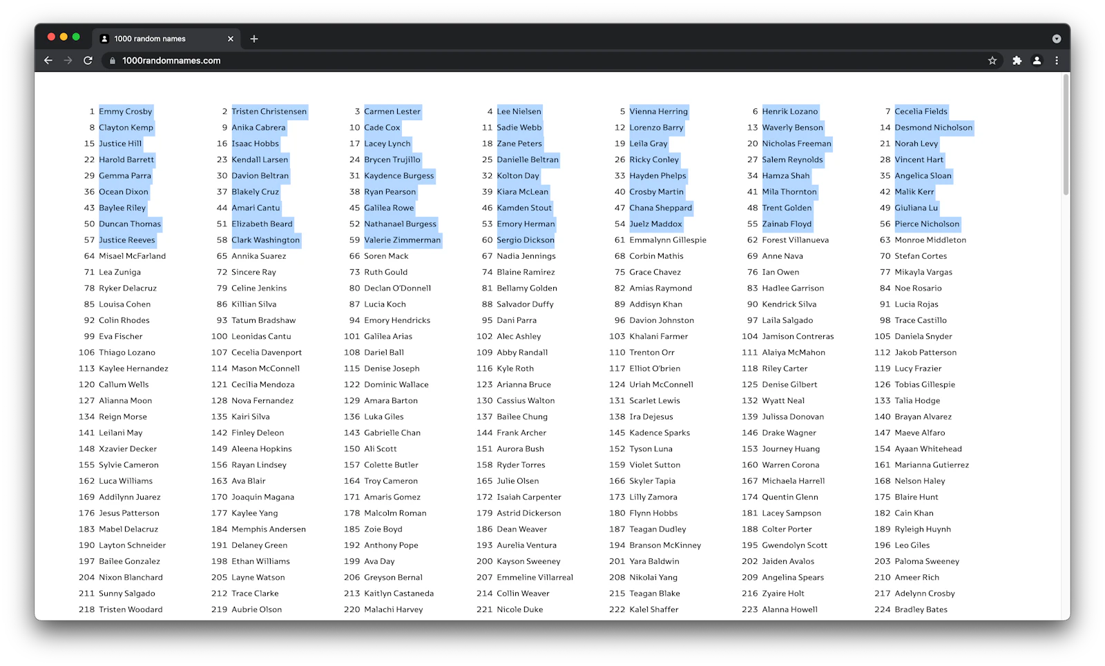 1000 random names 👤👤👤 screenshot — Free random name generator for UX mockups and UI designs 🔀