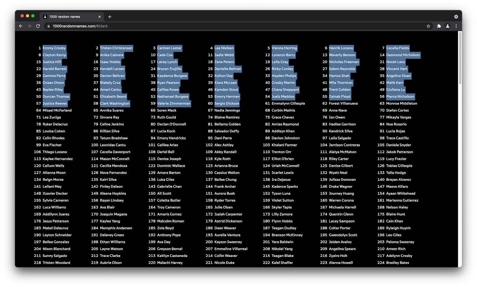 1000 random names 👤👤👤 screenshot — Free random name generator for UX mockups and UI designs 🔀