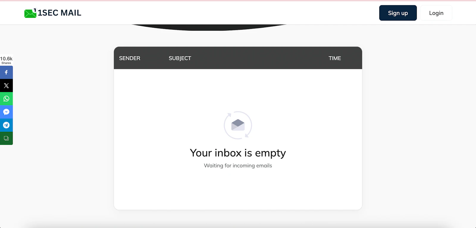 1SecMail screenshot — Instant temporary email