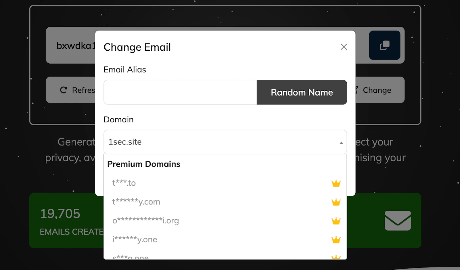 1SecMail screenshot — Instant temporary email