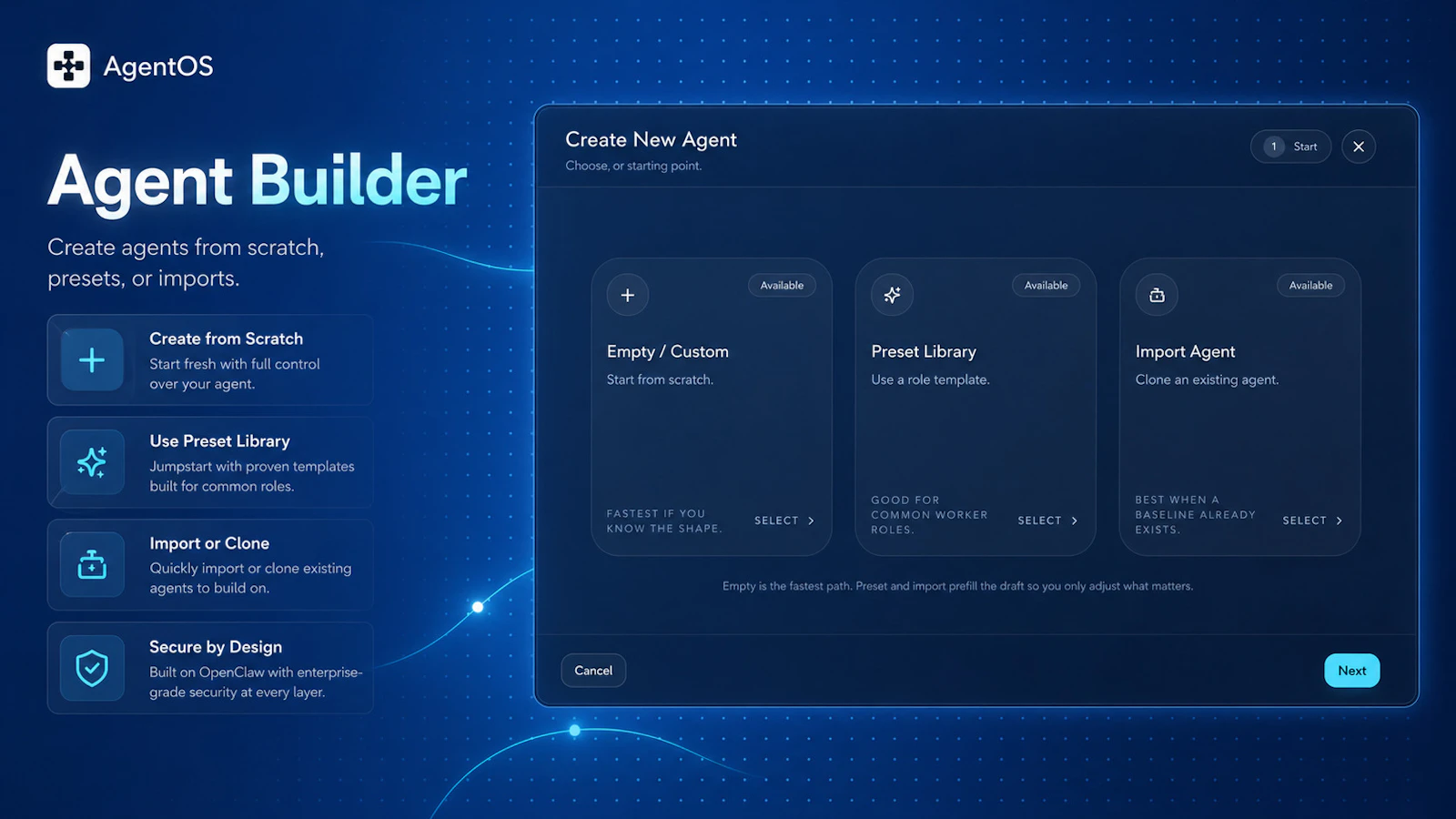 AgentOS screenshot — Manage AI agents, tasks, workspaces from one control layer