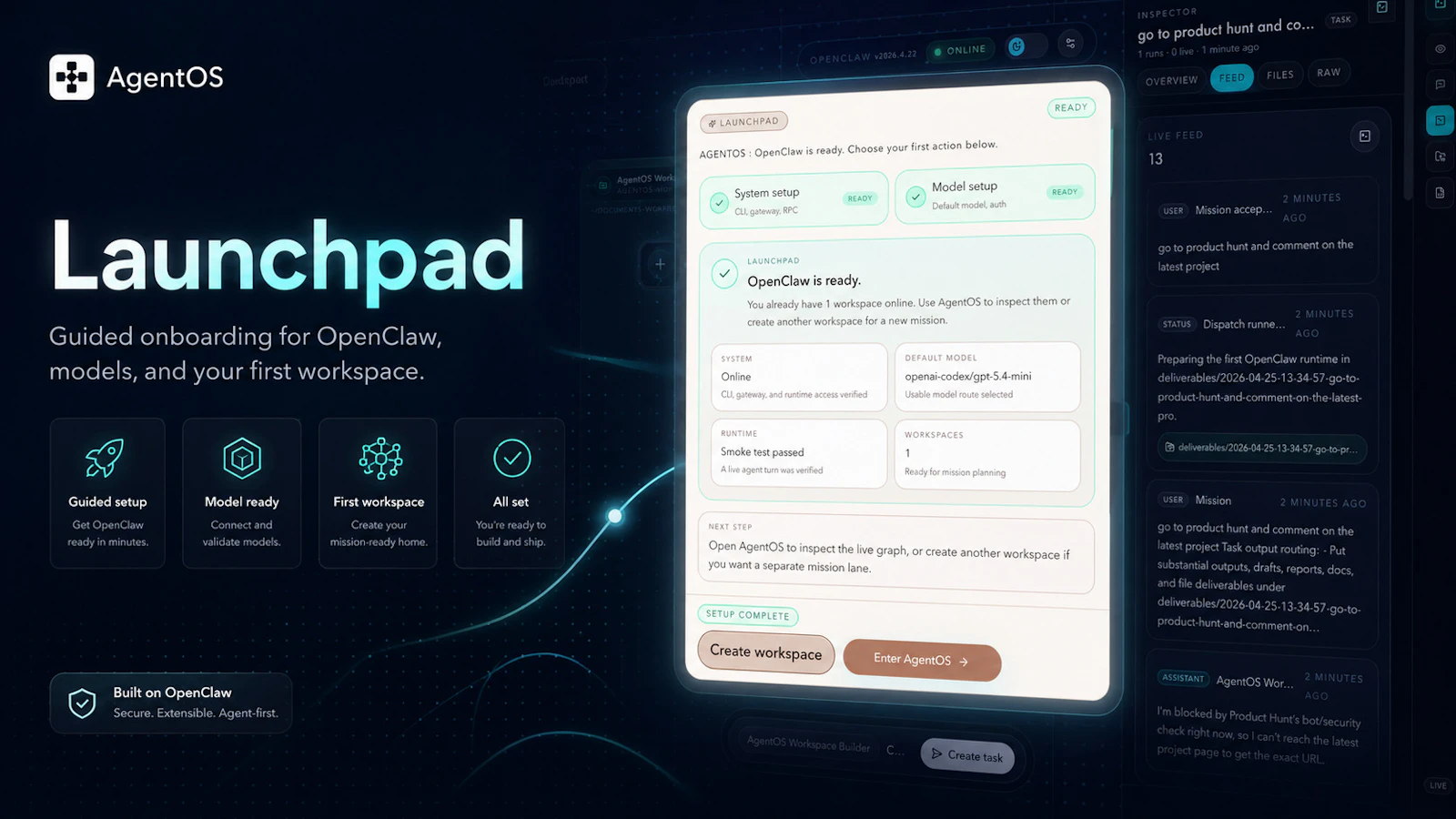 AgentOS screenshot — Manage AI agents, tasks, workspaces from one control layer