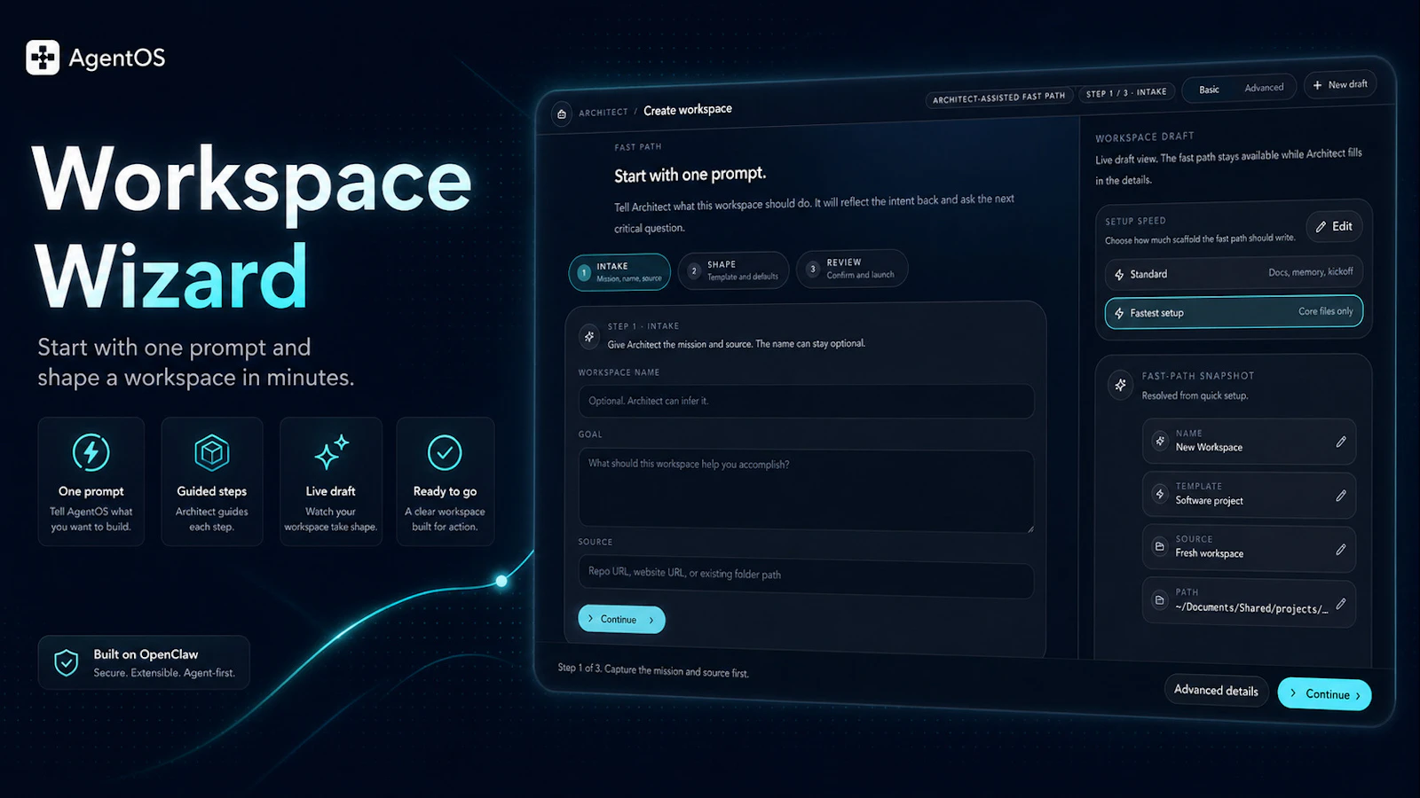 AgentOS screenshot — Manage AI agents, tasks, workspaces from one control layer