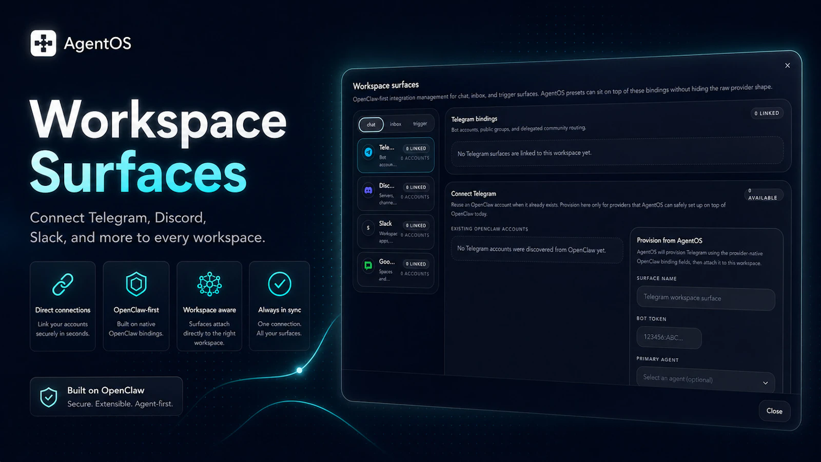 AgentOS screenshot — Manage AI agents, tasks, workspaces from one control layer