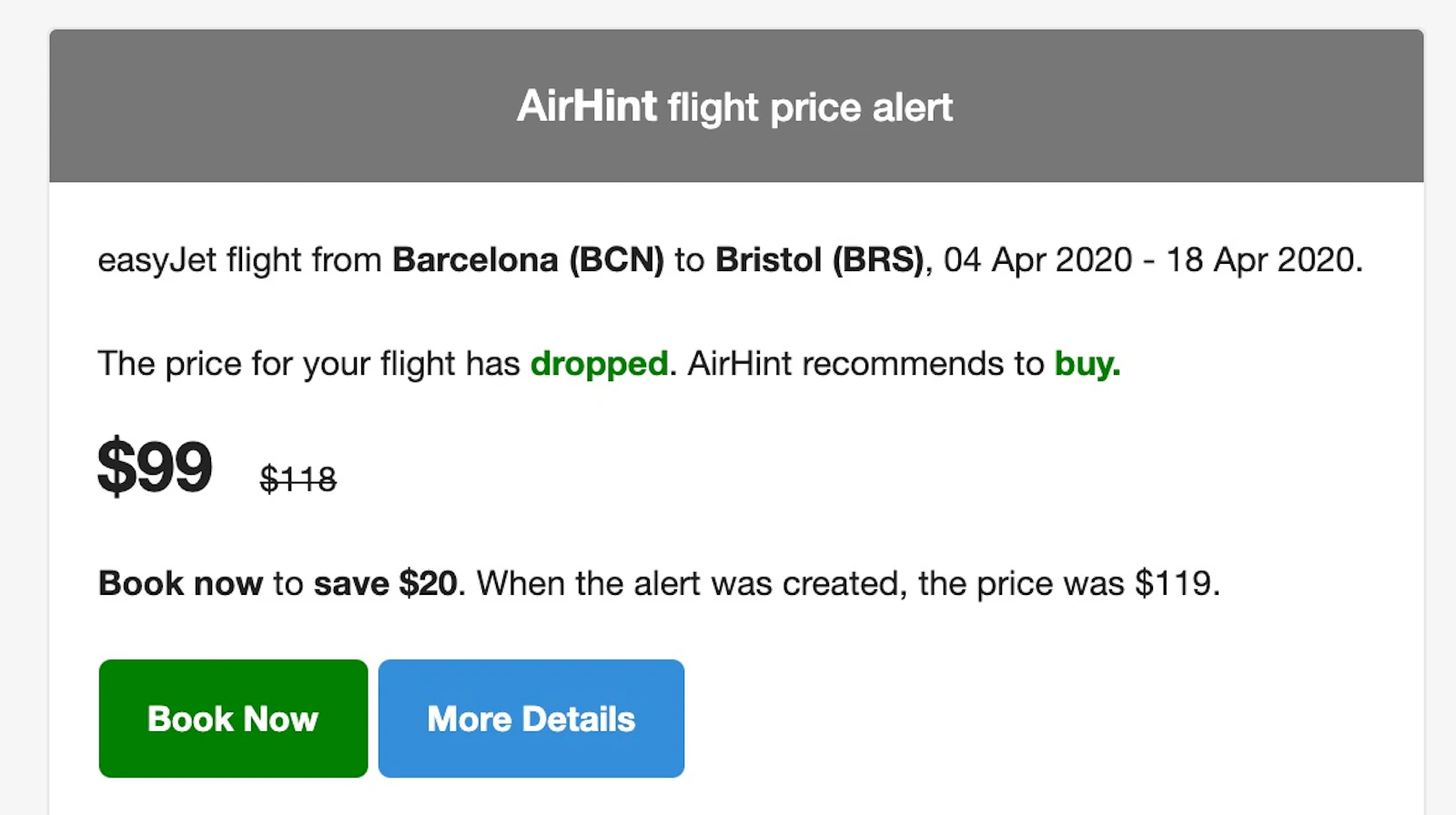 AirHint screenshot — Flight price predictor