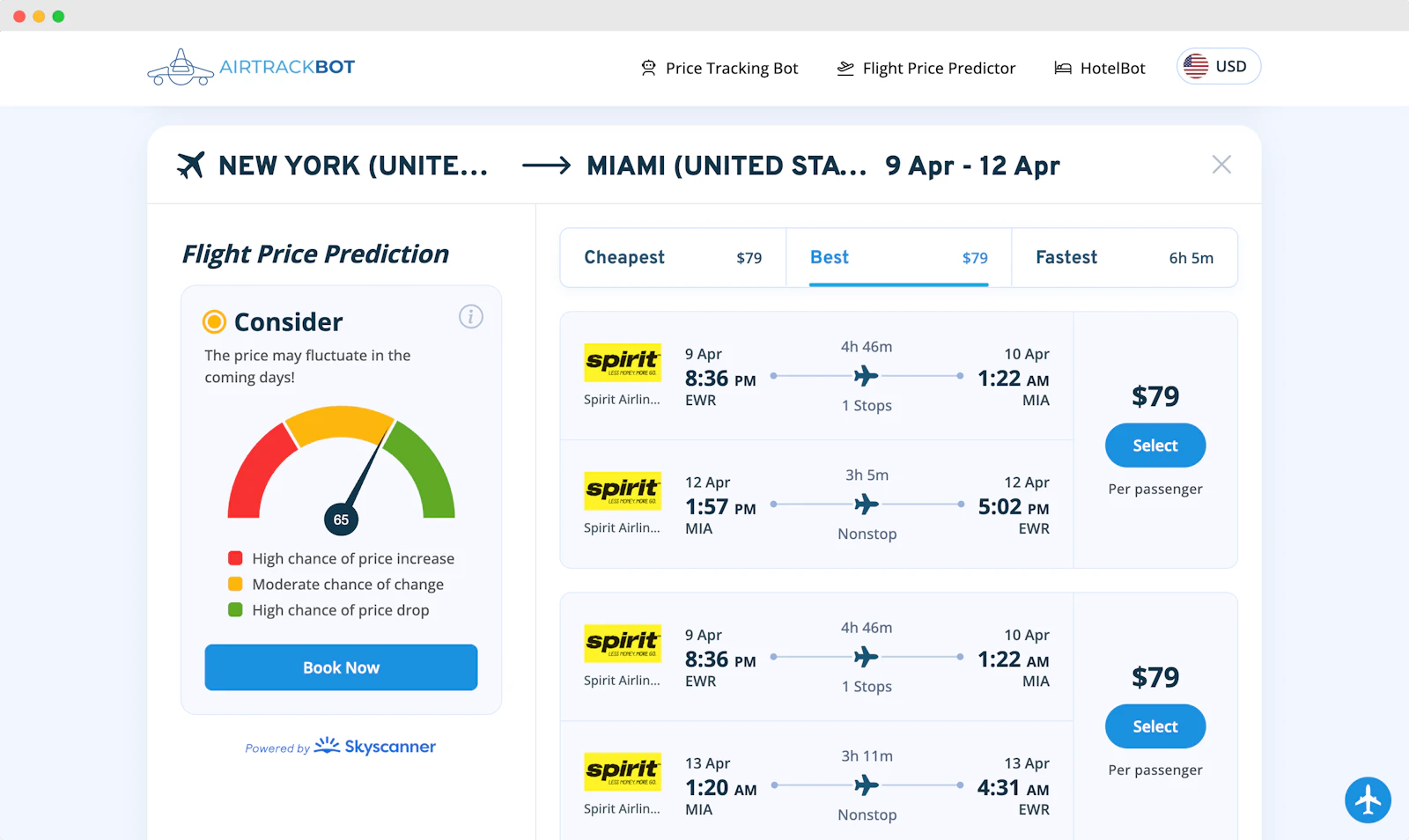 AirTrack • Flight Price Predictor screenshot — AI predicts if flight prices will drop or rise