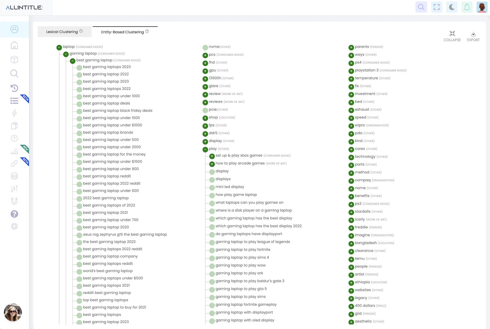 Allintitle screenshot — 100% free real-time long-tail keyword finder