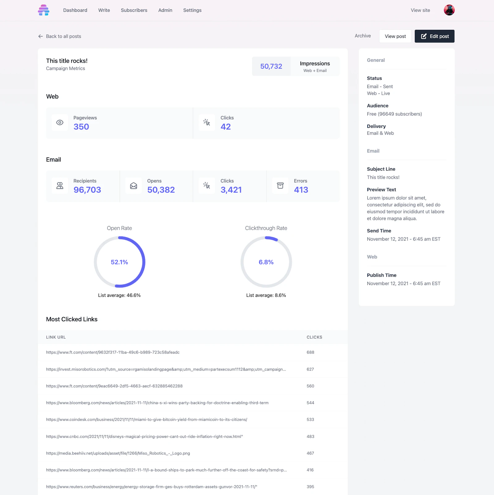 beehiiv screenshot — The most creator-friendly newsletter platform, period.