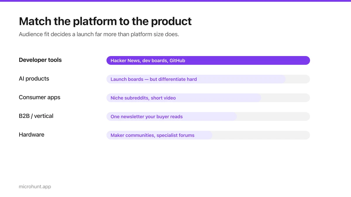 Chart matching product types to the launch platforms that suit them best