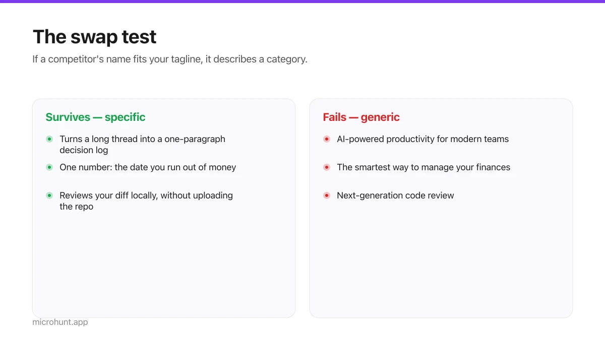 Side-by-side comparison of generic and specific taglines