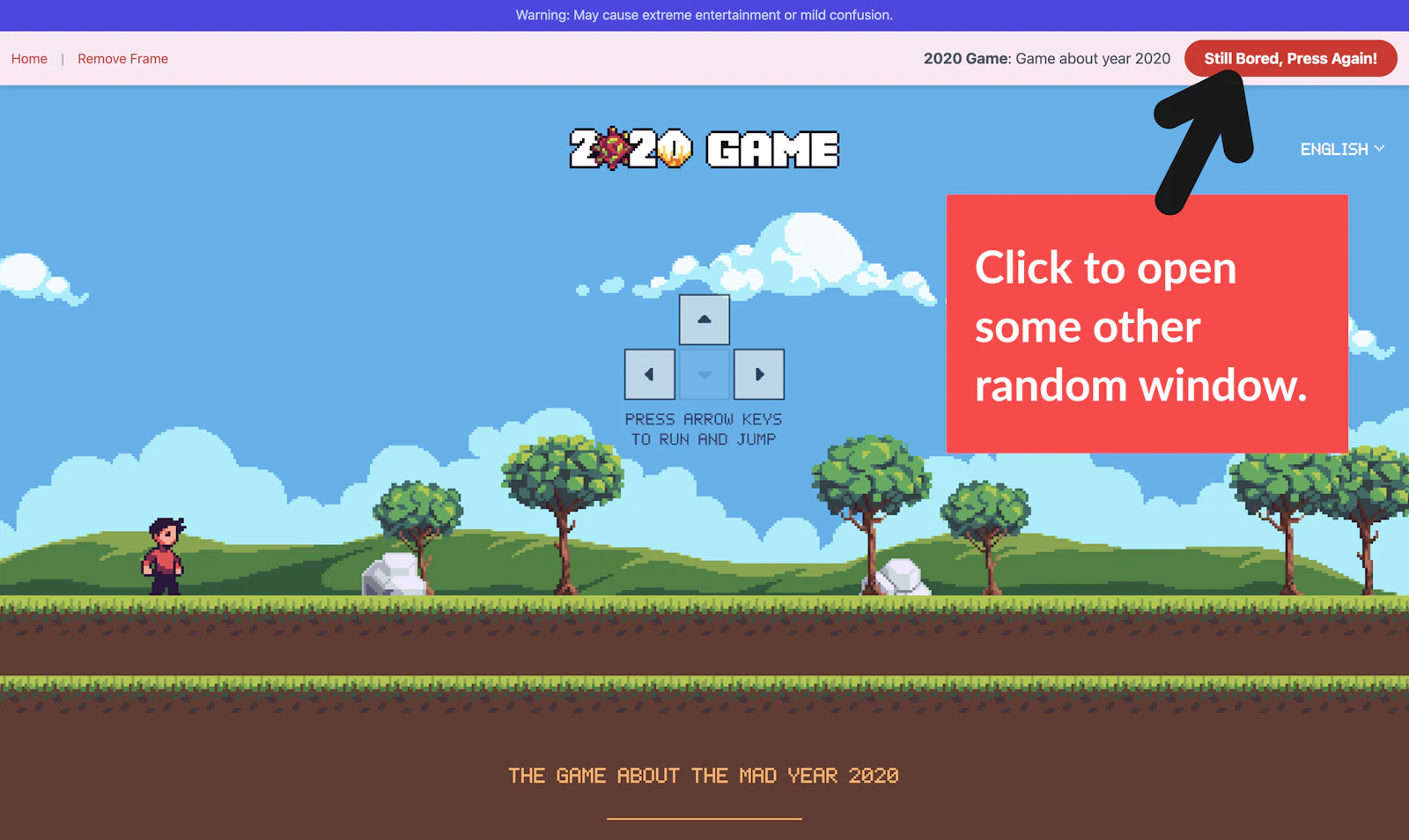 boring button screenshot — Click the button to be served randomness from the web