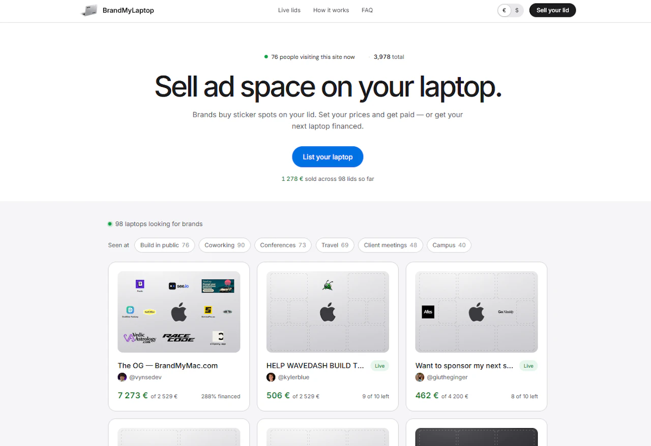 BrandMyLaptop screenshot — Sell ad space on your laptop