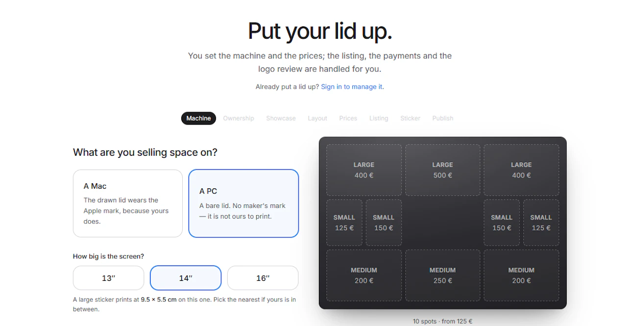 BrandMyLaptop screenshot — Sell ad space on your laptop