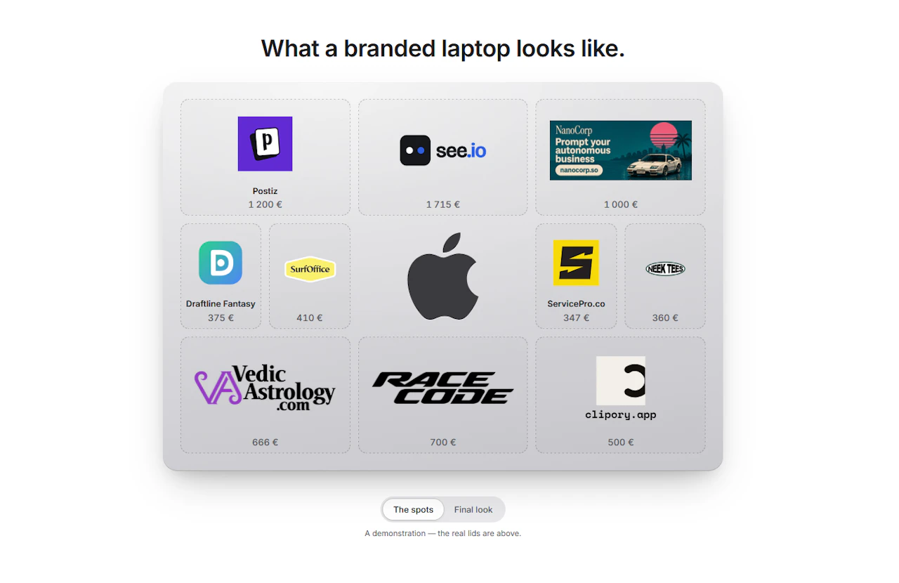 BrandMyLaptop screenshot — Sell ad space on your laptop
