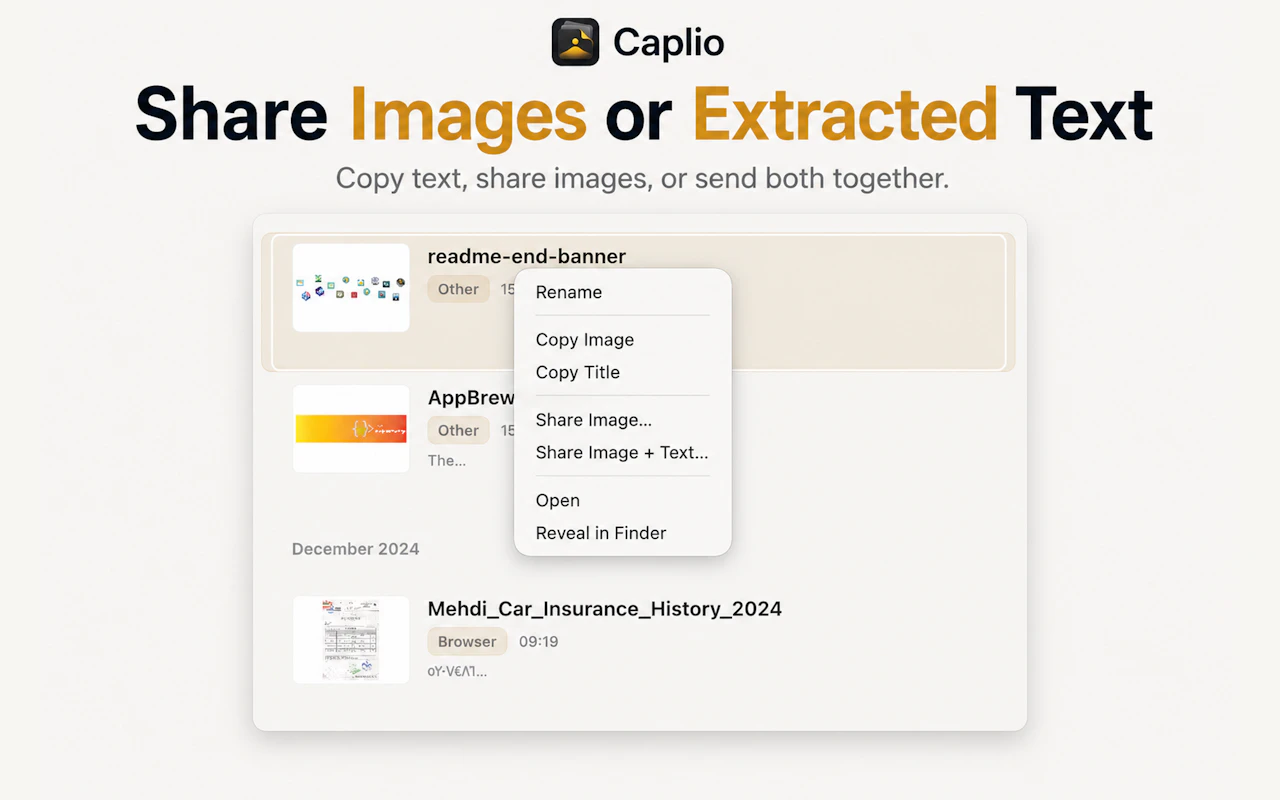 Caplio screenshot — Find, organize, and reuse every image on your Mac