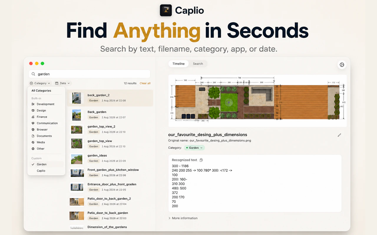 Caplio screenshot — Find, organize, and reuse every image on your Mac