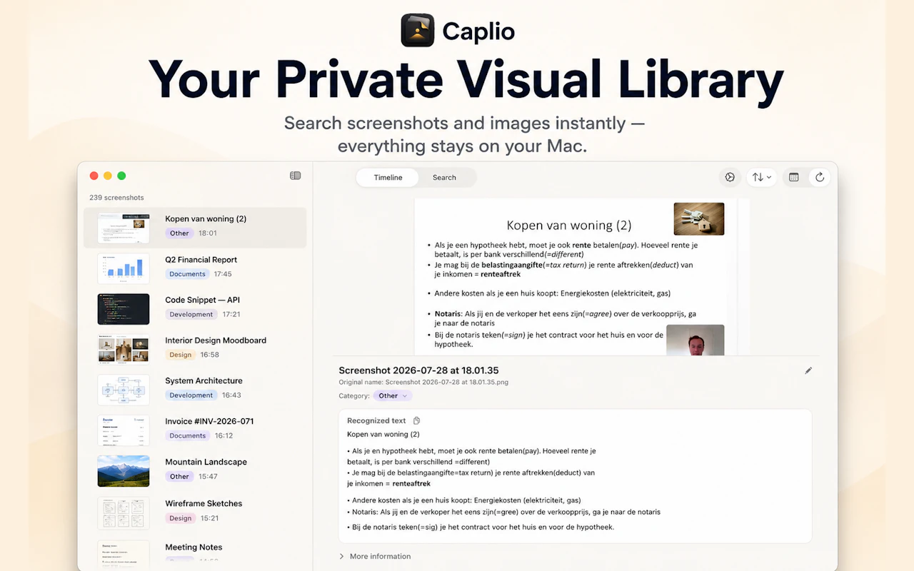 Caplio screenshot — Find, organize, and reuse every image on your Mac