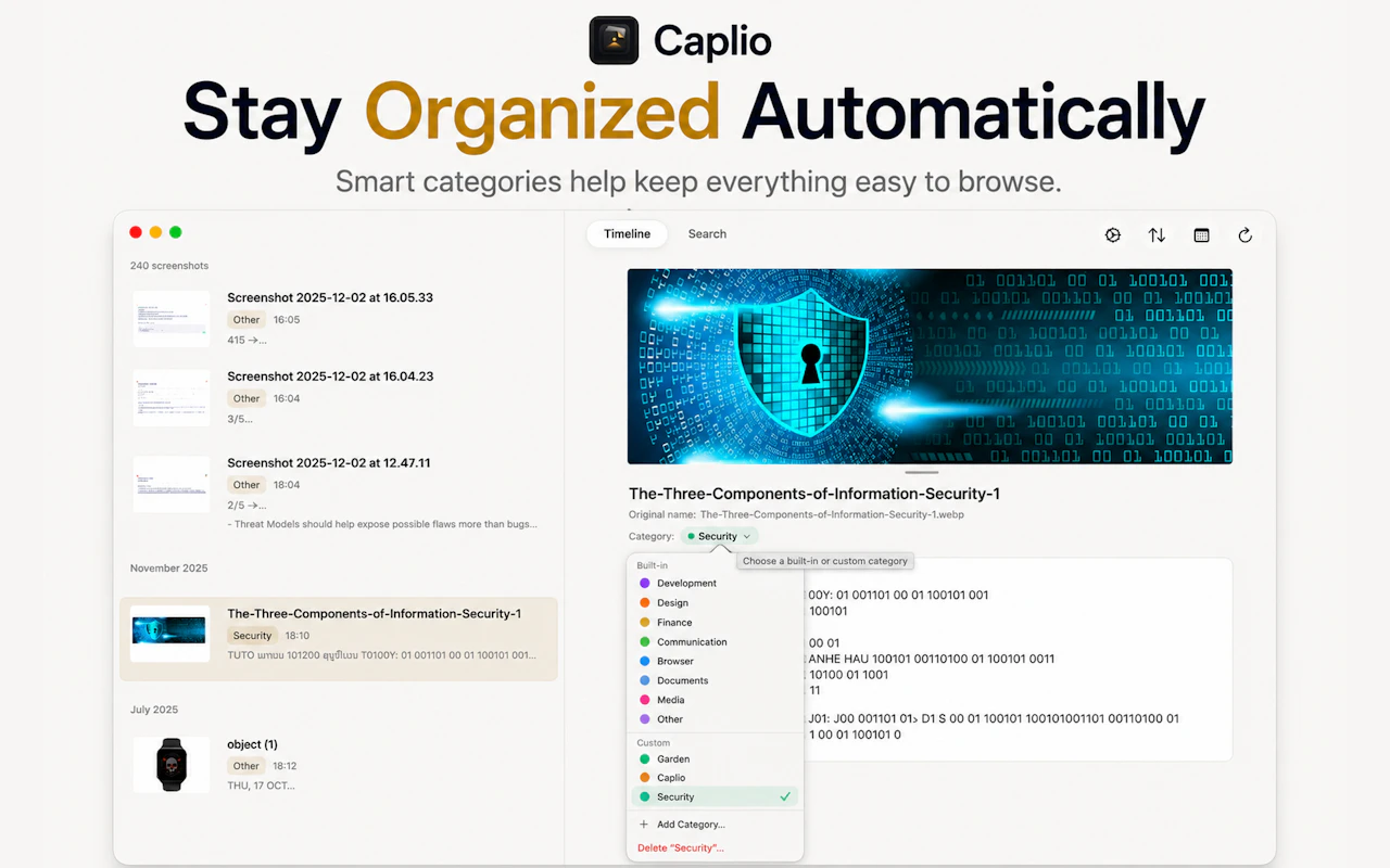 Caplio screenshot — Find, organize, and reuse every image on your Mac