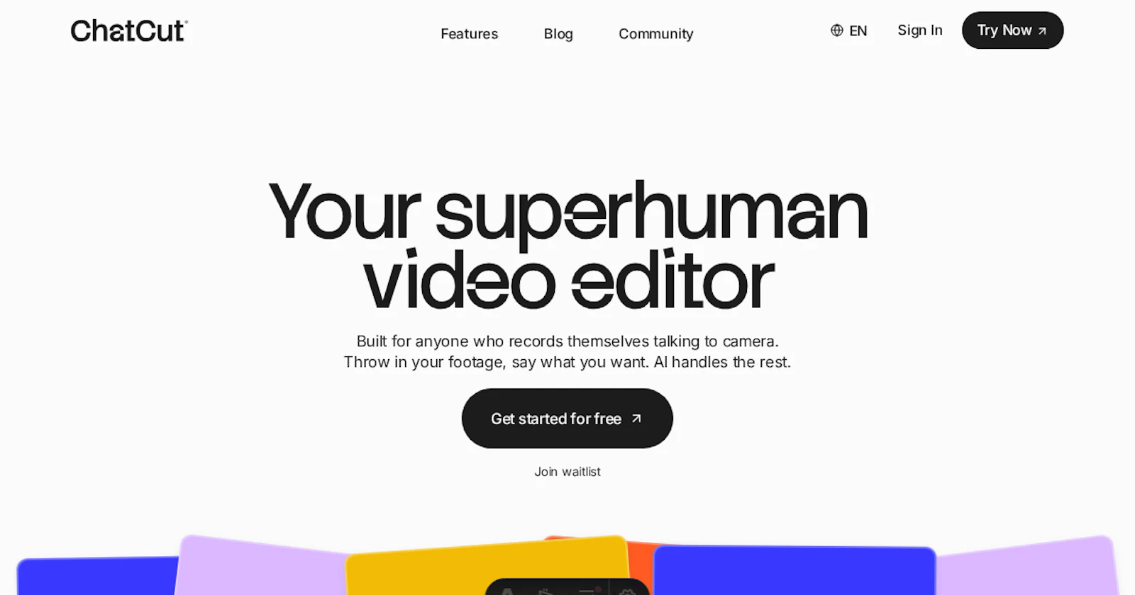 ChatCut, AI Video Editor screenshot — Edit videos by typing what you want, Agentic video editor