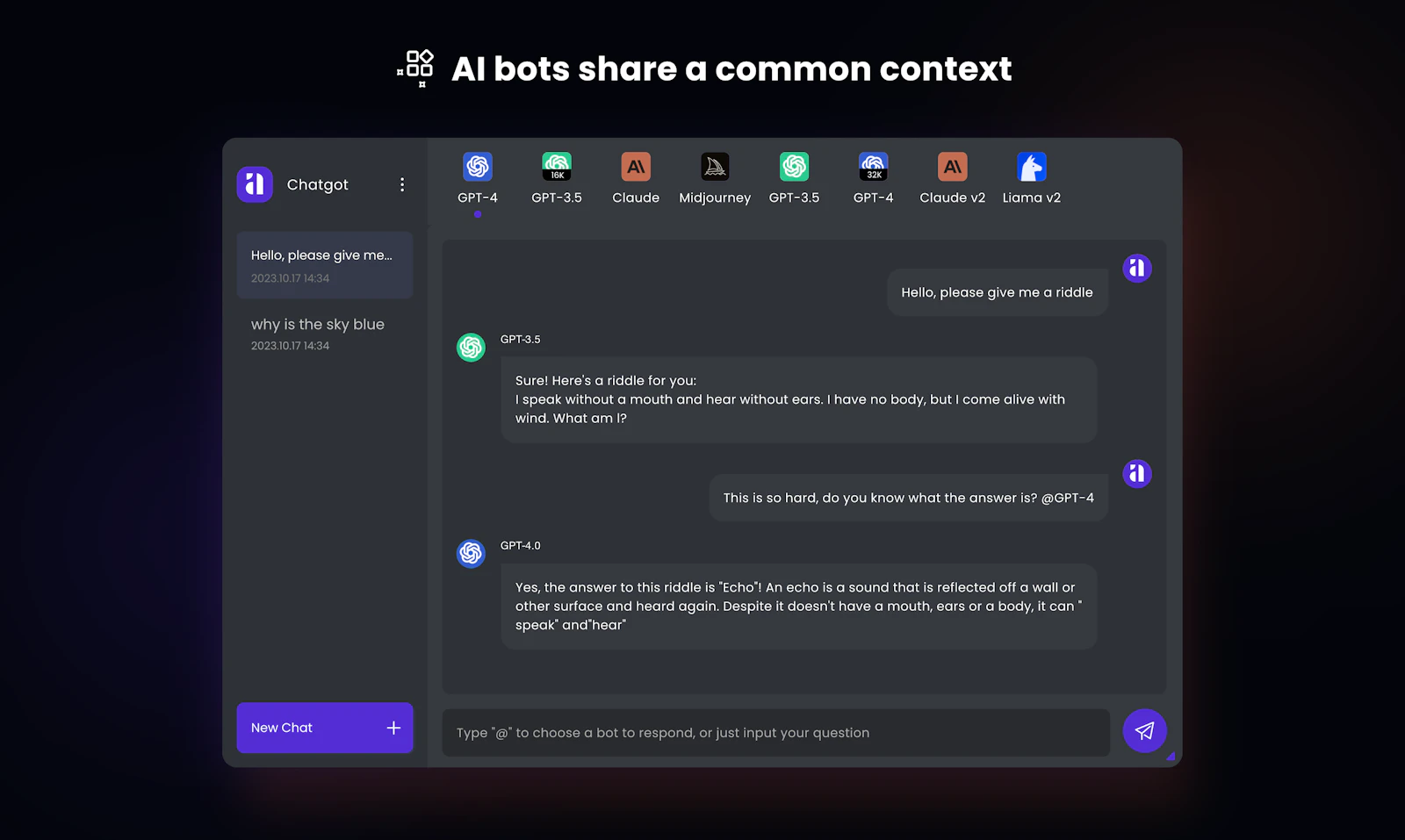 Chatgot screenshot — Chat freely, got every AI assistants here for you