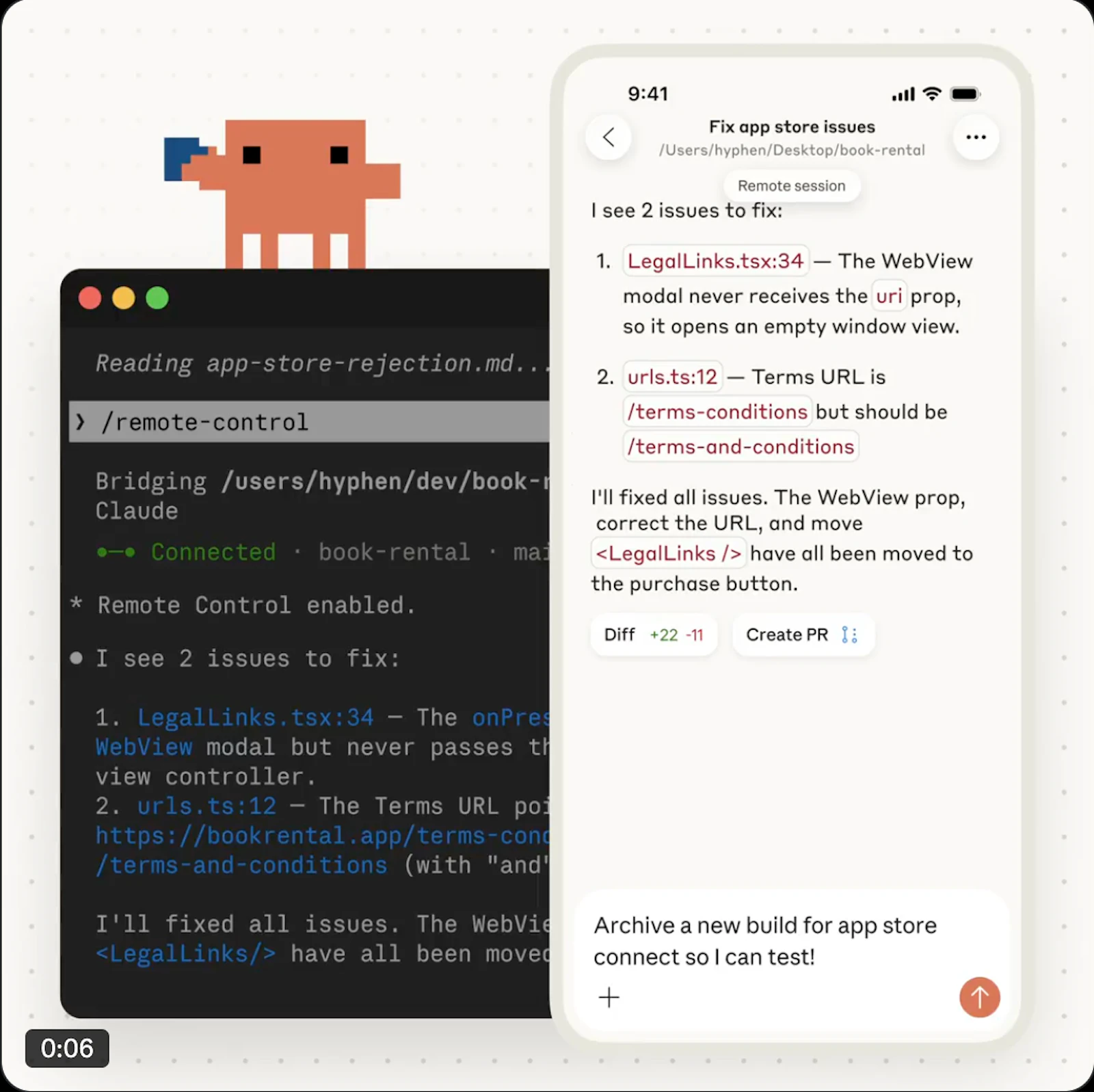 Claude Code Remote Control screenshot — Continue local sessions from any device with Remote Control
