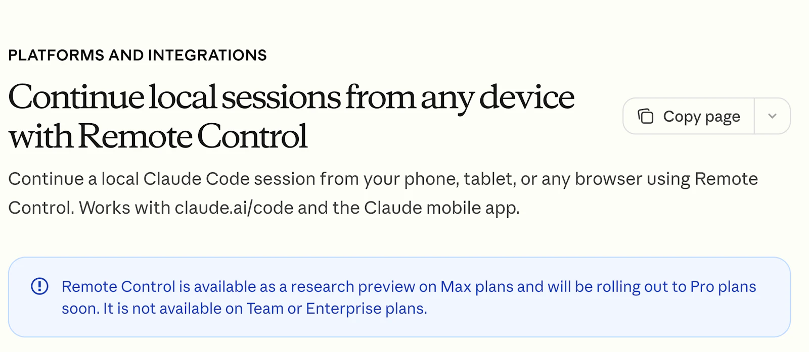Claude Code Remote Control screenshot — Continue local sessions from any device with Remote Control