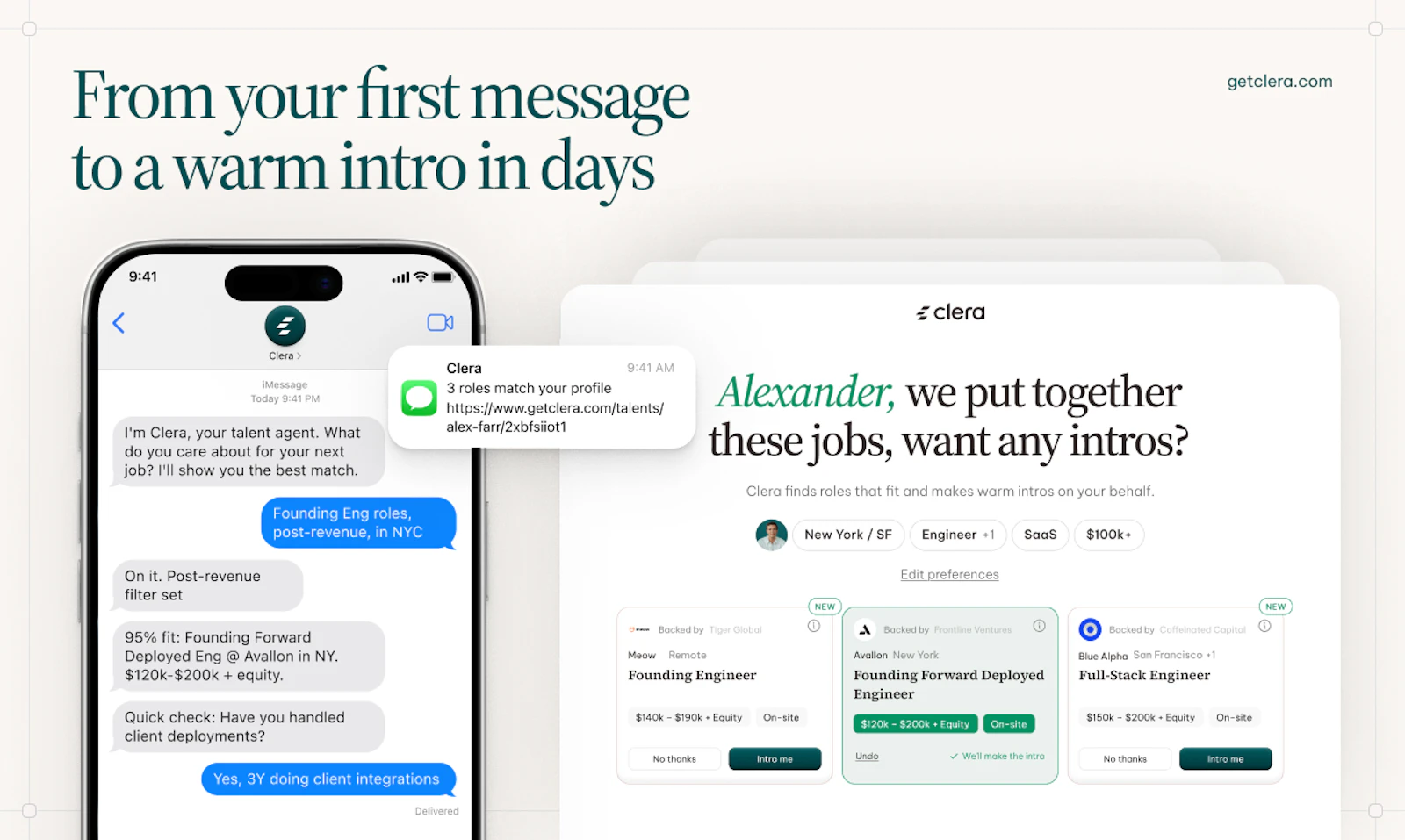 Clera screenshot — An AI agent matching candidates to the right roles.