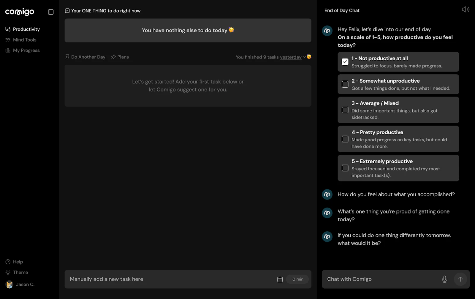 Comigo screenshot — AI productivity co-pilot for people with ADHD