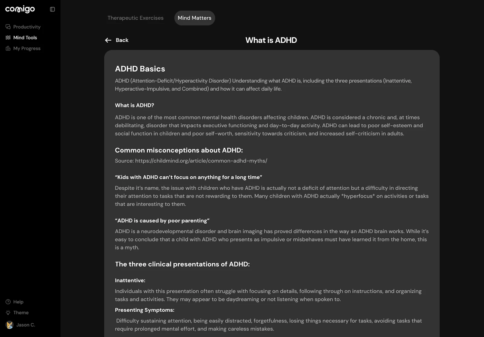 Comigo screenshot — AI productivity co-pilot for people with ADHD