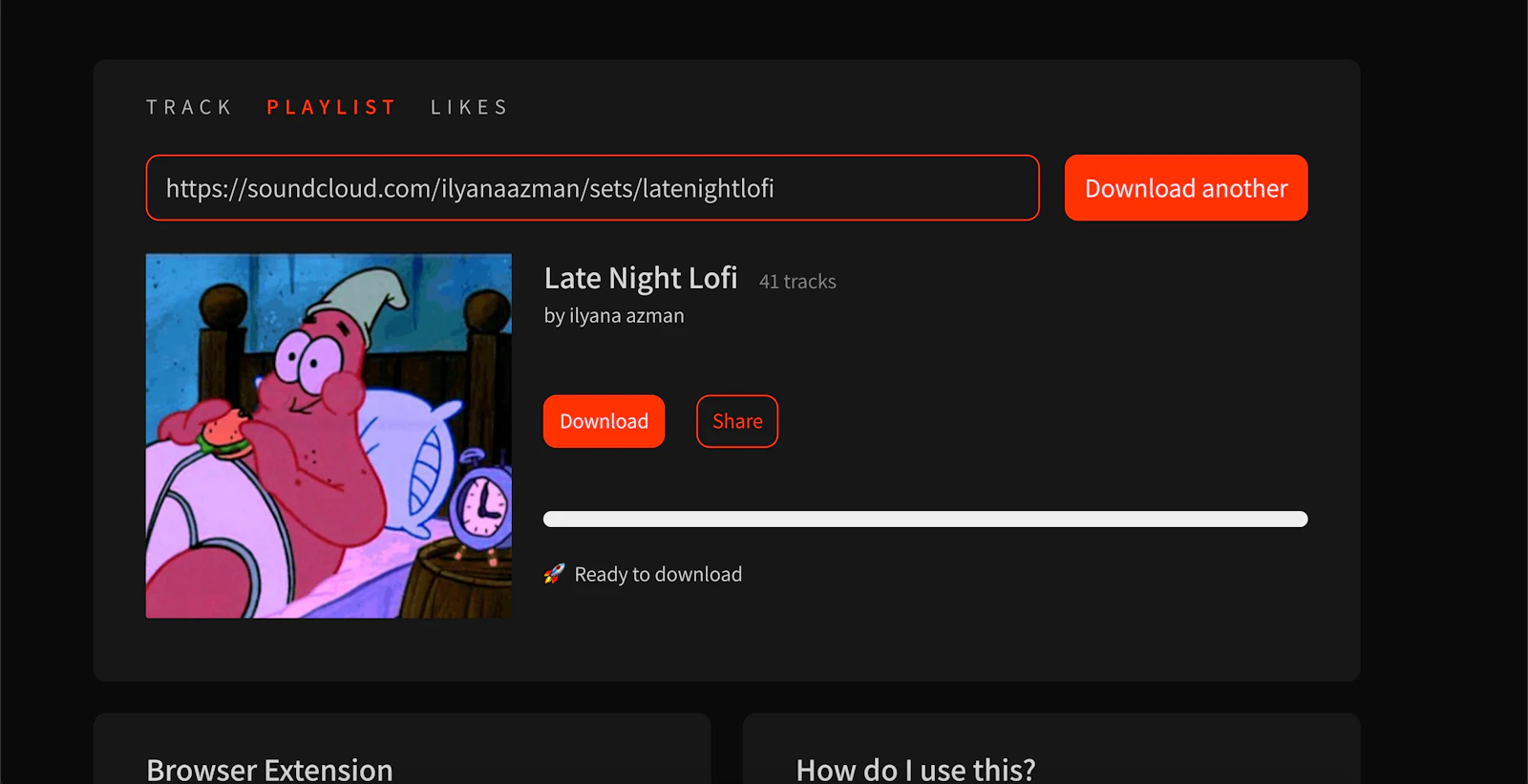 downloadsound.cloud screenshot — Download SoundCloud tracks & playlists into a ZIP file.