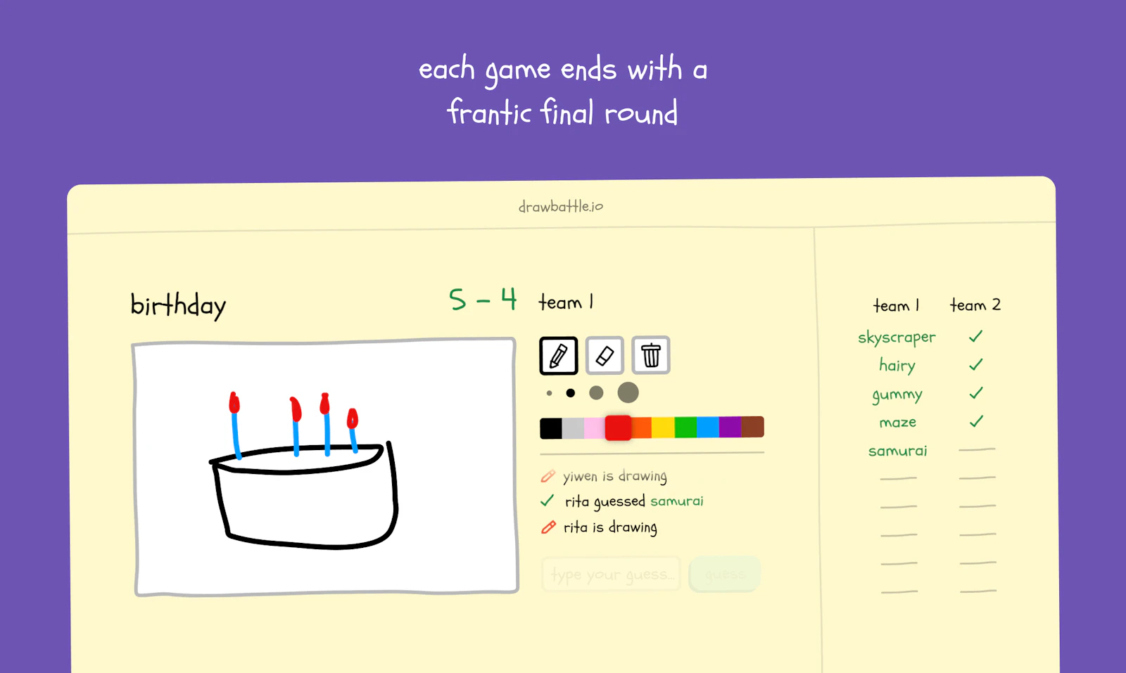 Draw Battle screenshot — Competitive team drawing game with a frantic final round