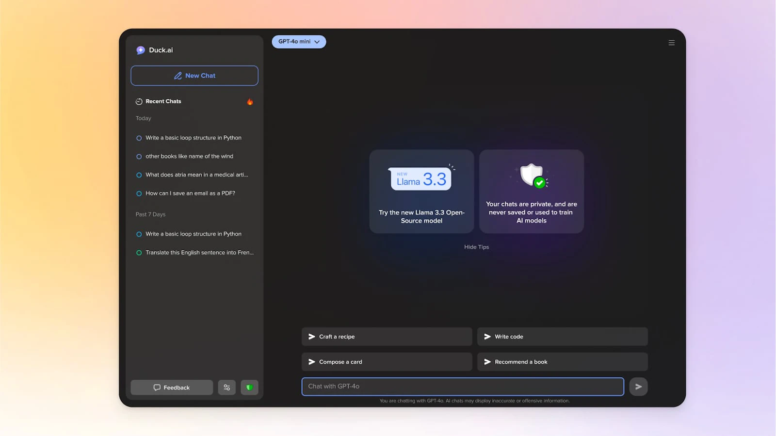 Duck.ai screenshot — Private AI chat from DuckDuckGo