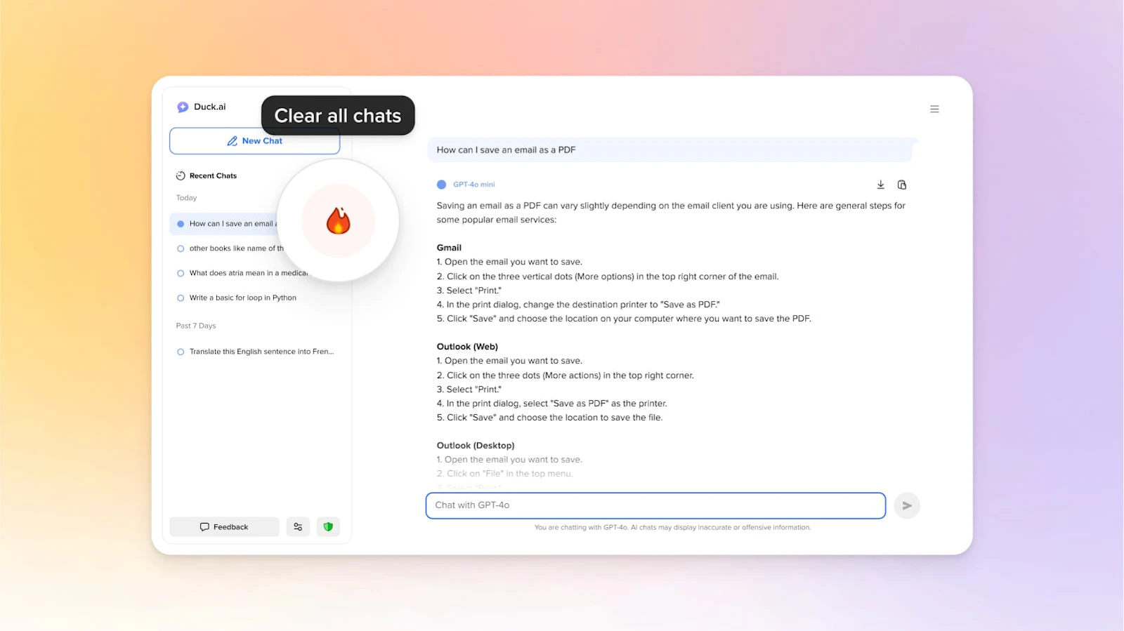 Duck.ai screenshot — Private AI chat from DuckDuckGo