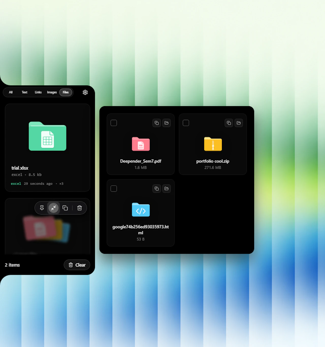 Edge Drop screenshot — Clipboard on your screen edge. Hover to open, drag to drop