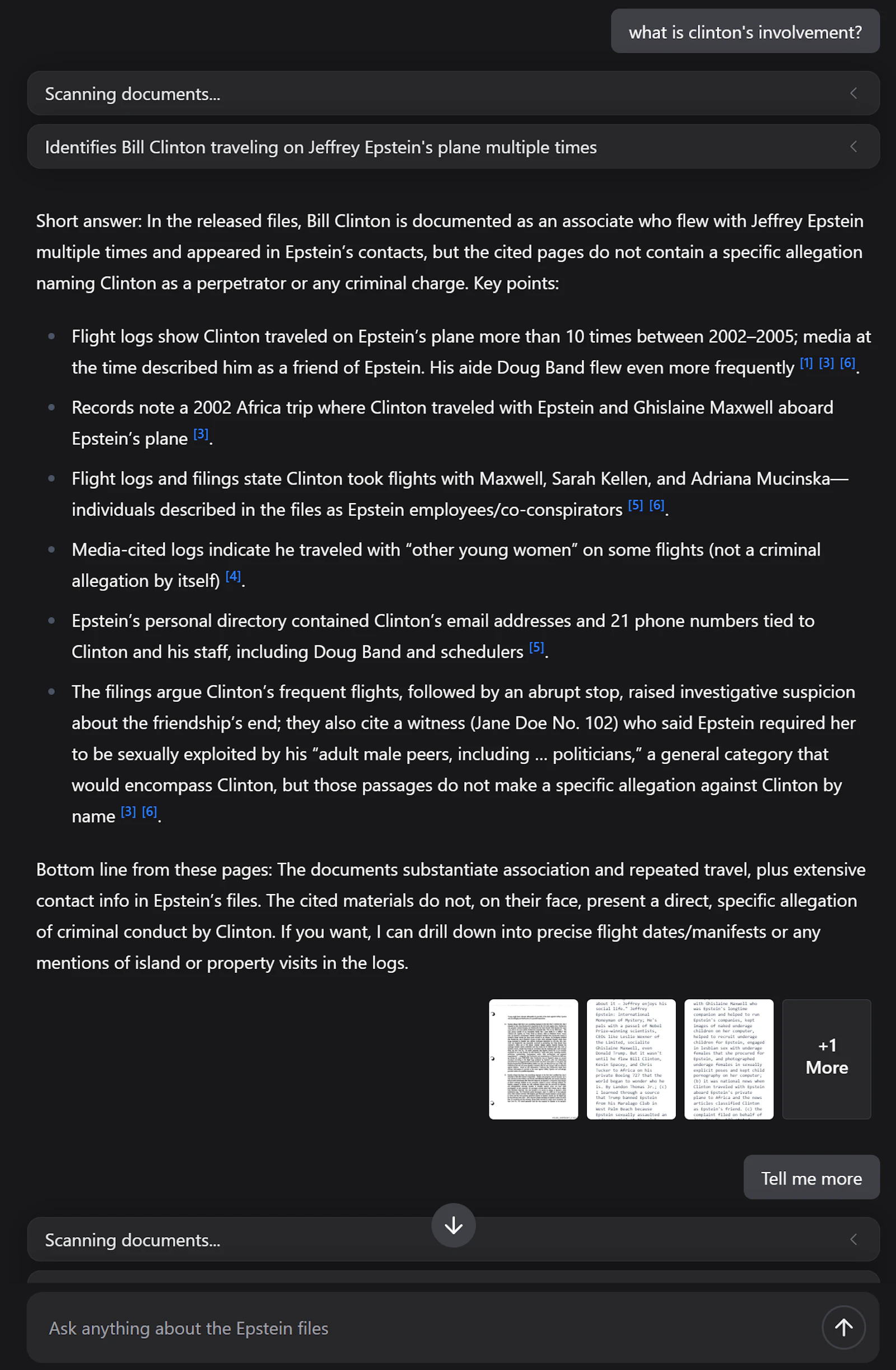 EpsteinGPT screenshot — ChatGPT connected to the Epstein Files