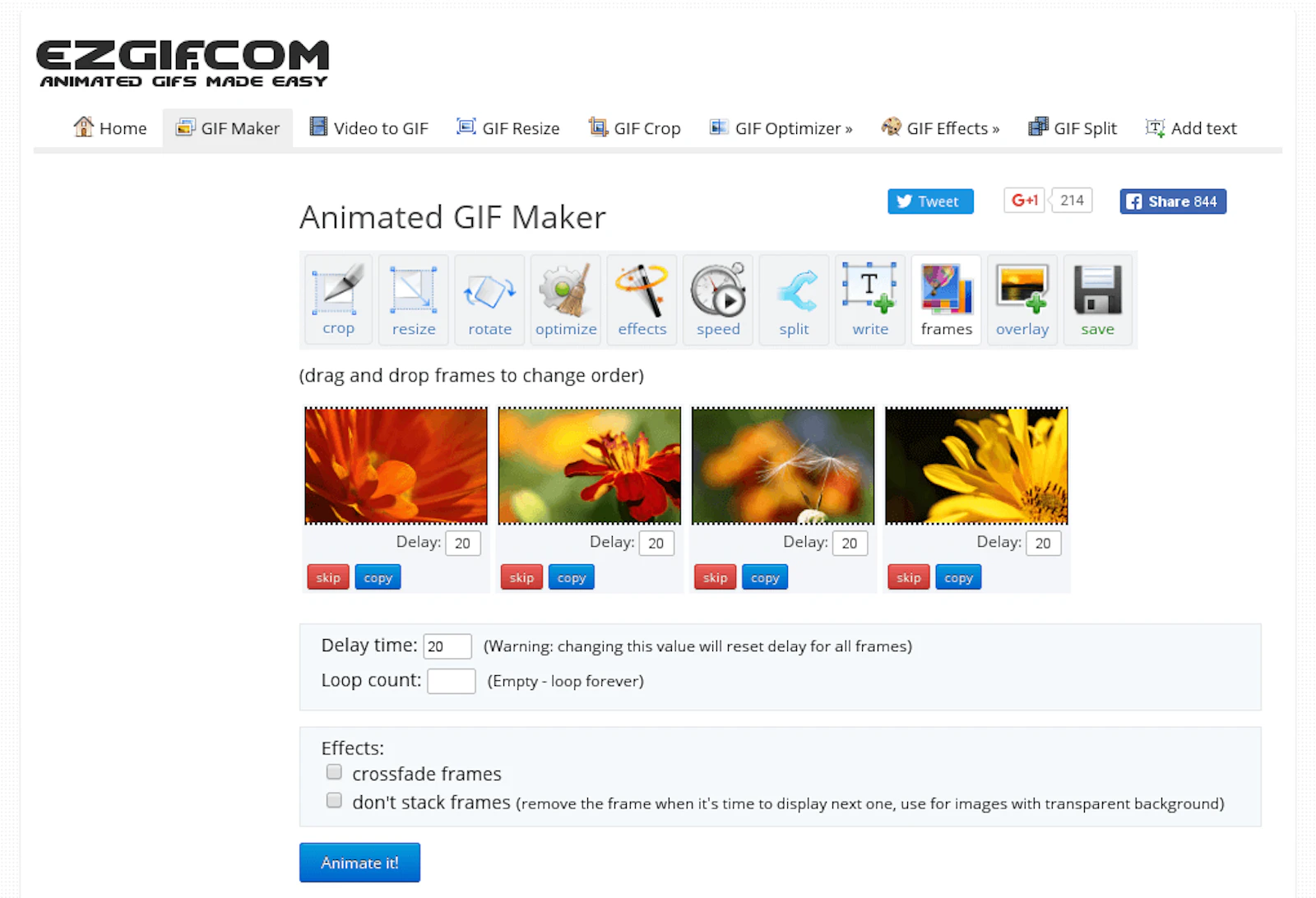 ezGIF screenshot — Resize, crop, and edit GIFs in your browser