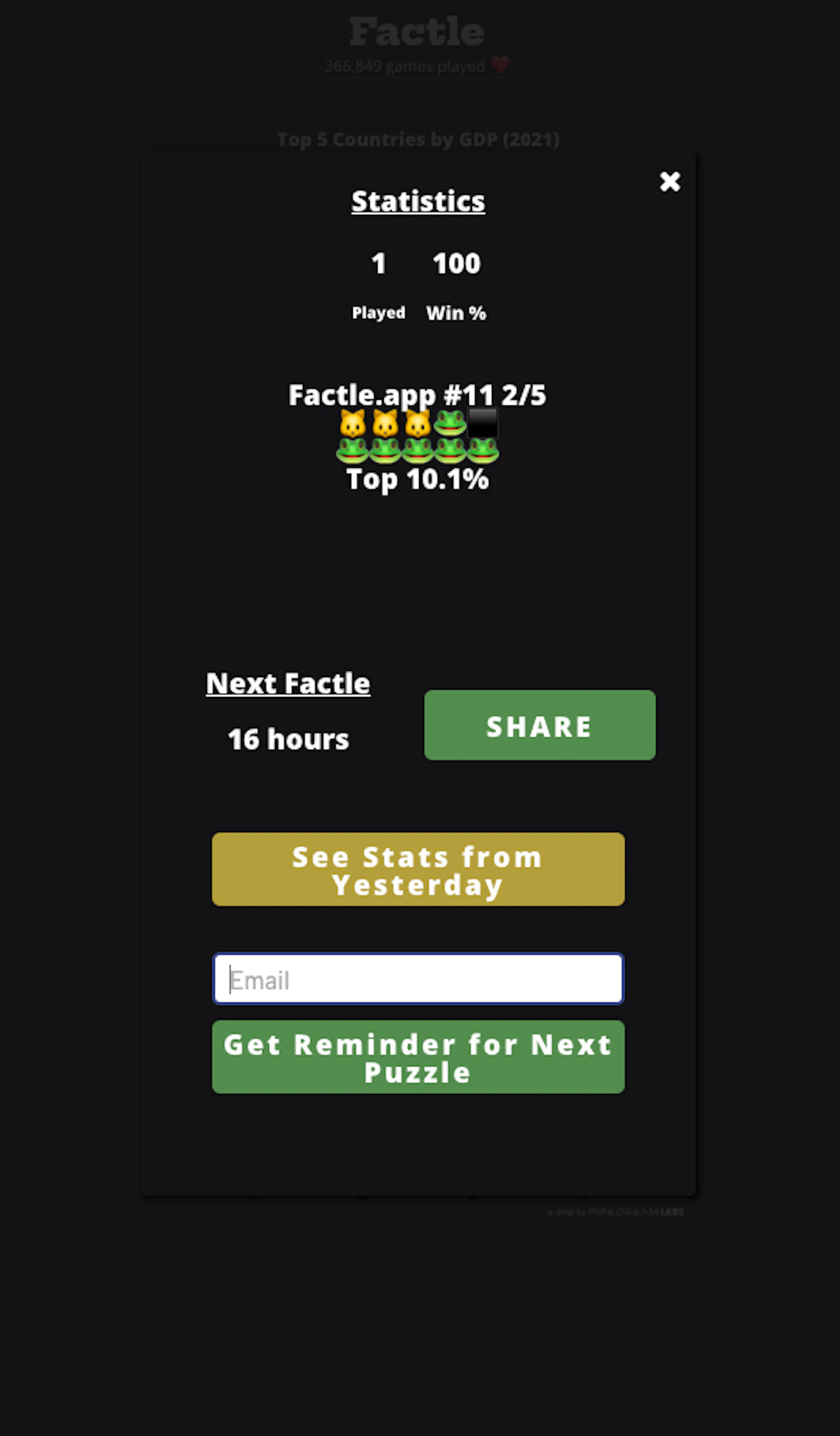 Factle.app screenshot — Wordle, but for Trivia