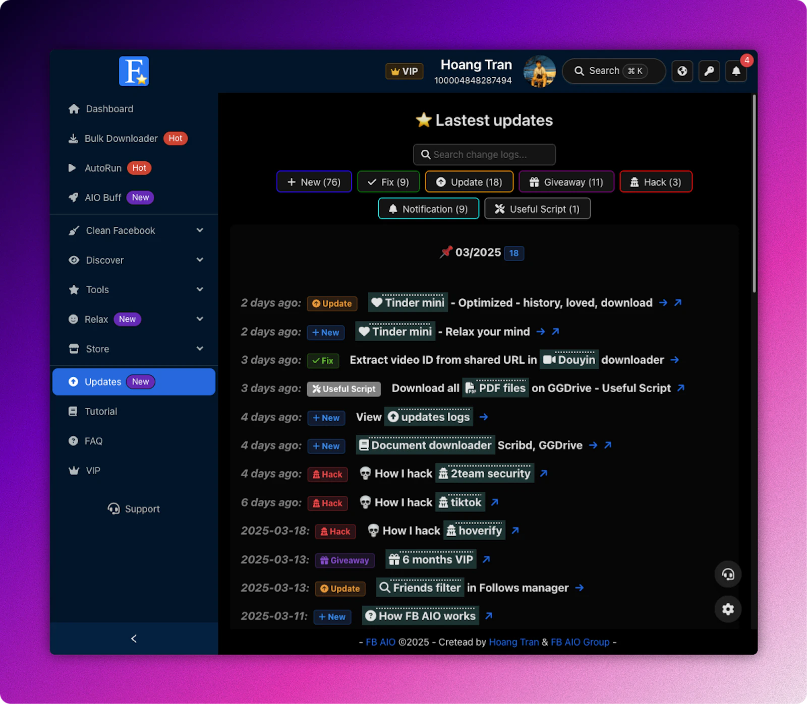 FB AIO screenshot — All in one Toolbox for manage your social accounts
