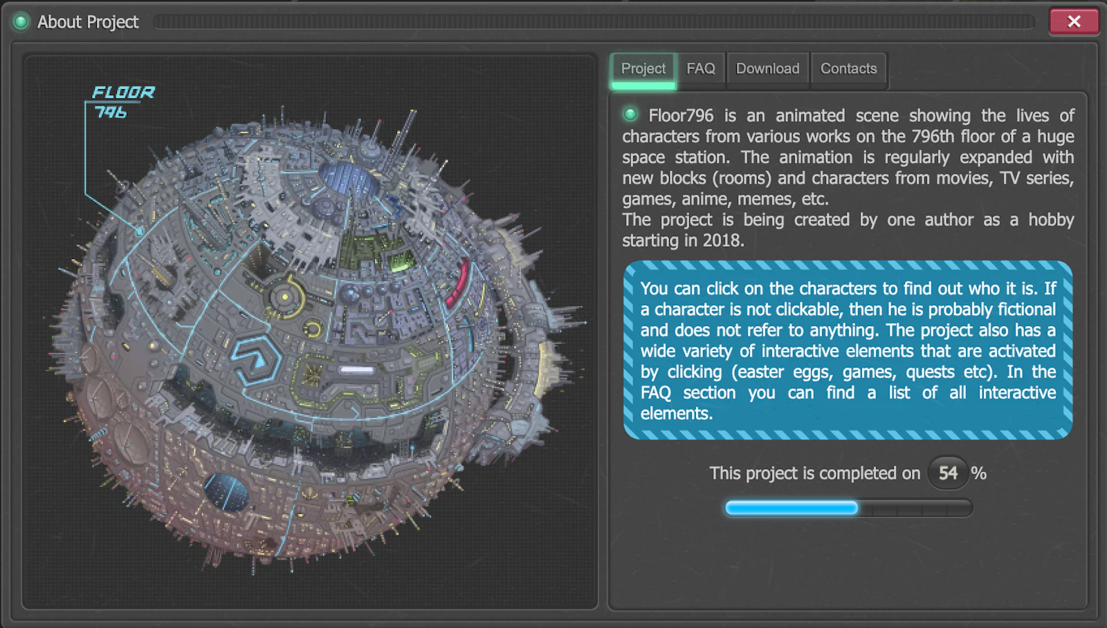 Floor796 screenshot —  Explore a living, animated sci-fi world made of pixel art
