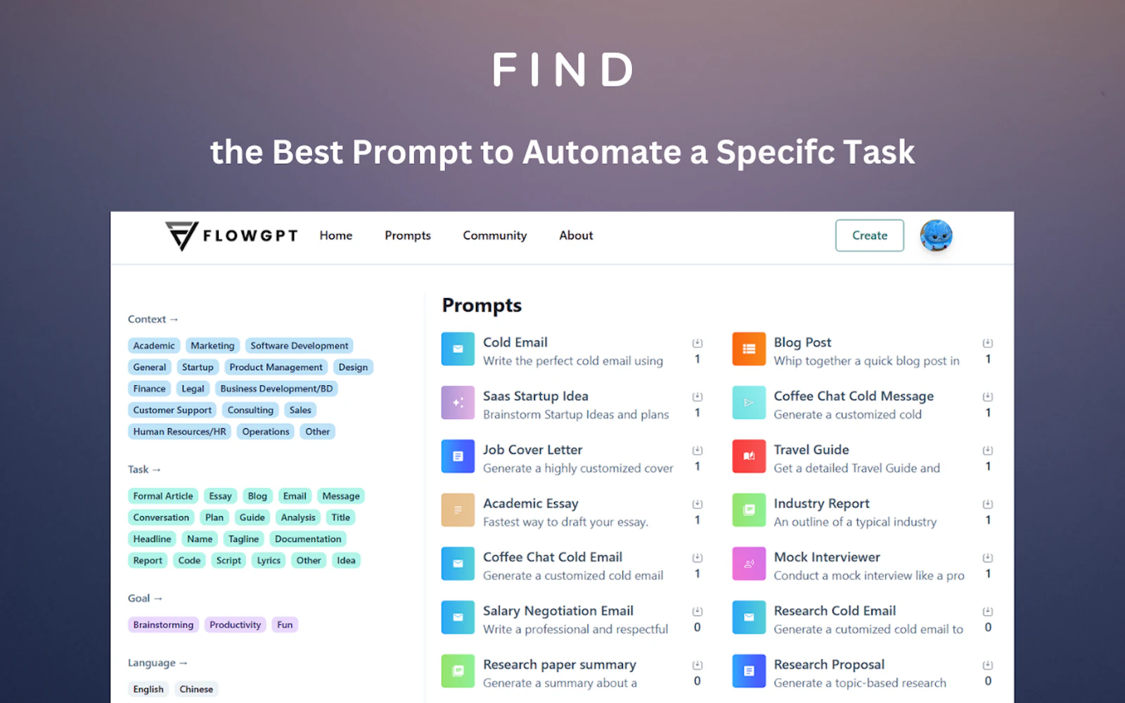 Flow GPT screenshot — Share and discover useful ChatGPT prompts