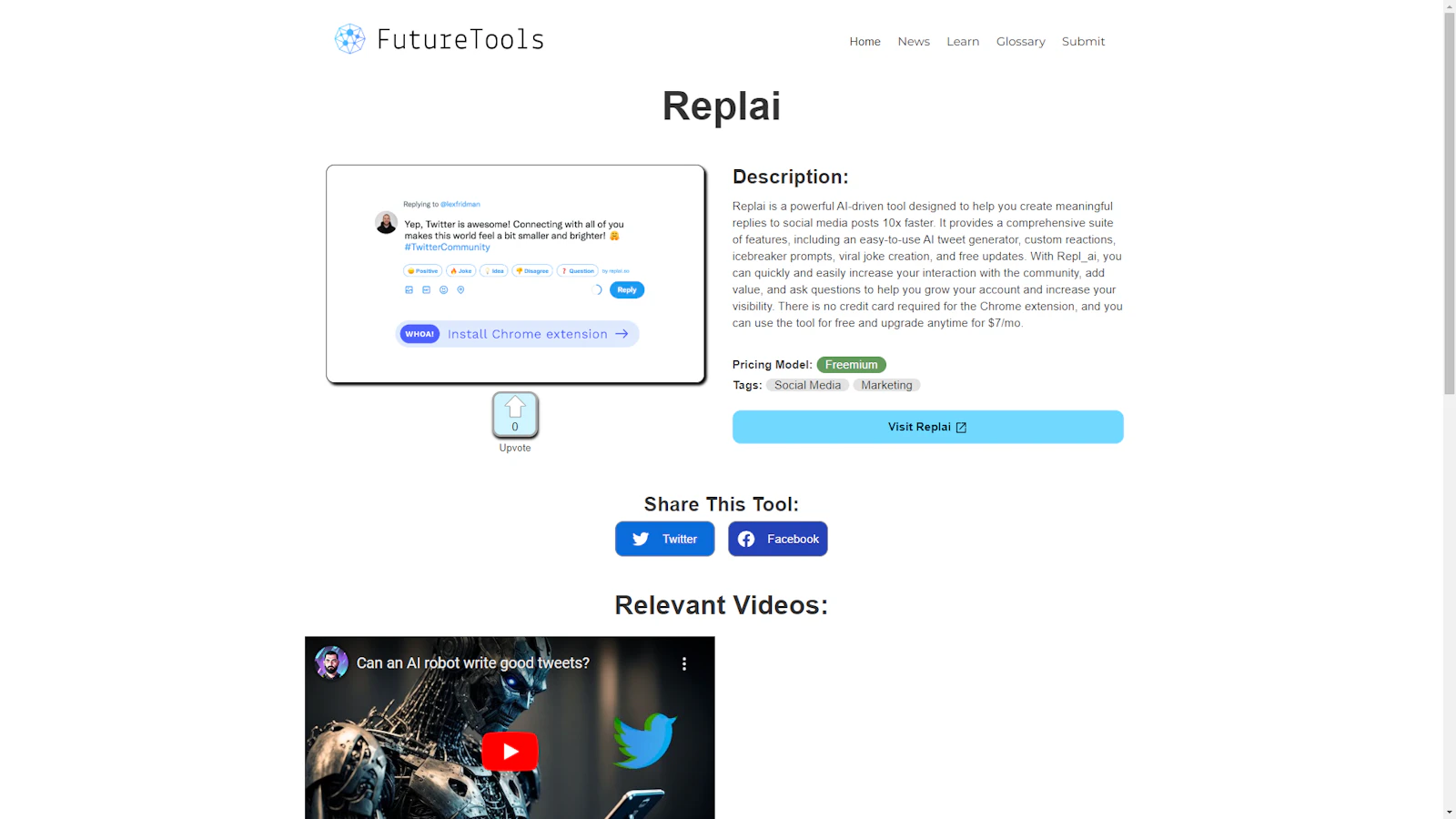 FutureTools.io screenshot — Find The Exact AI Tool For Your Needs