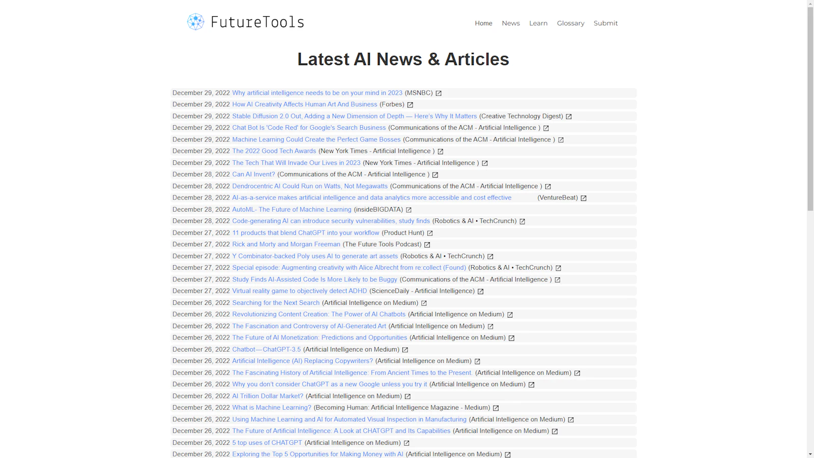 FutureTools.io screenshot — Find The Exact AI Tool For Your Needs