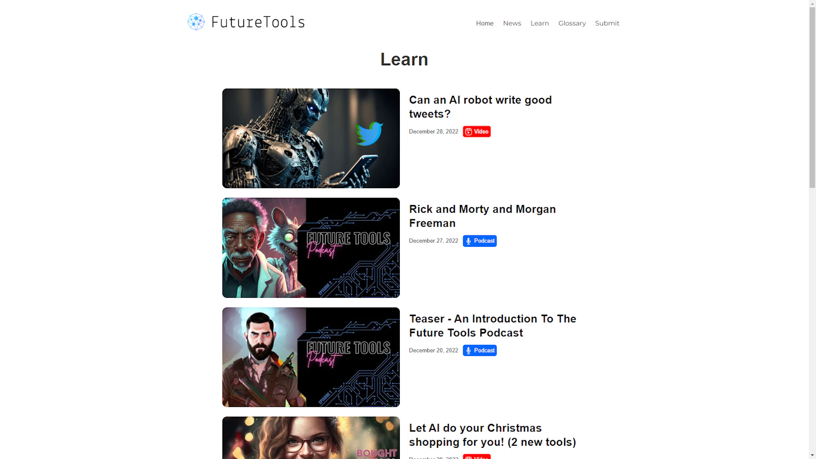 FutureTools.io screenshot — Find The Exact AI Tool For Your Needs