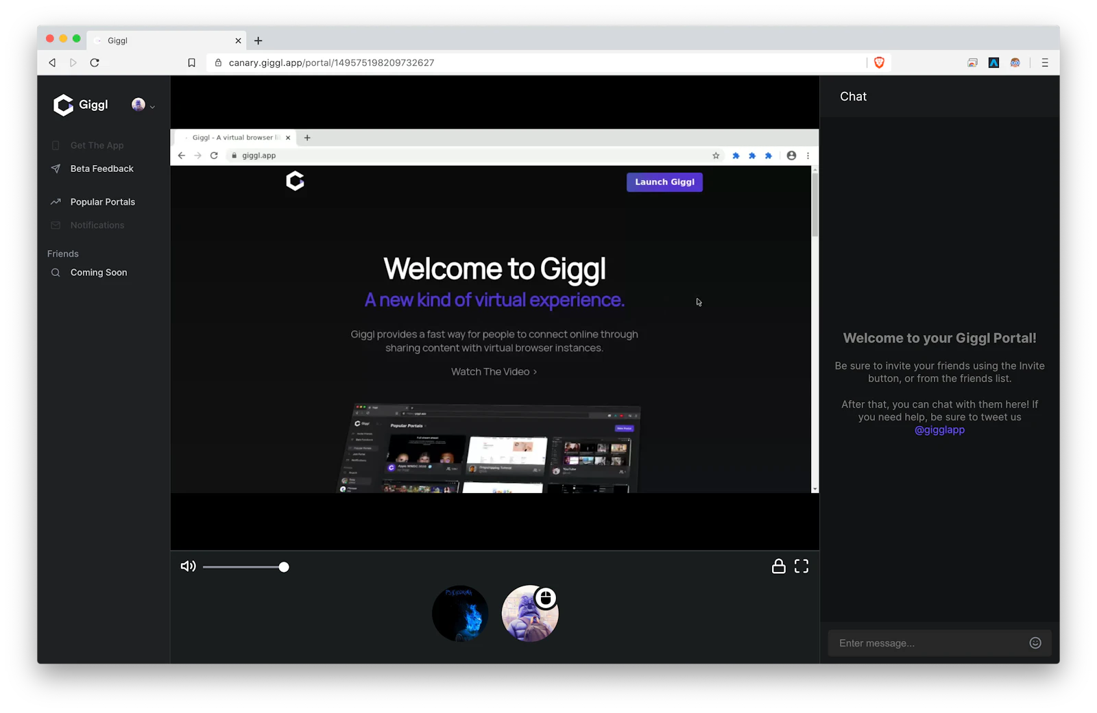 Giggl screenshot — Watch and browse the web together with anyone in real time.