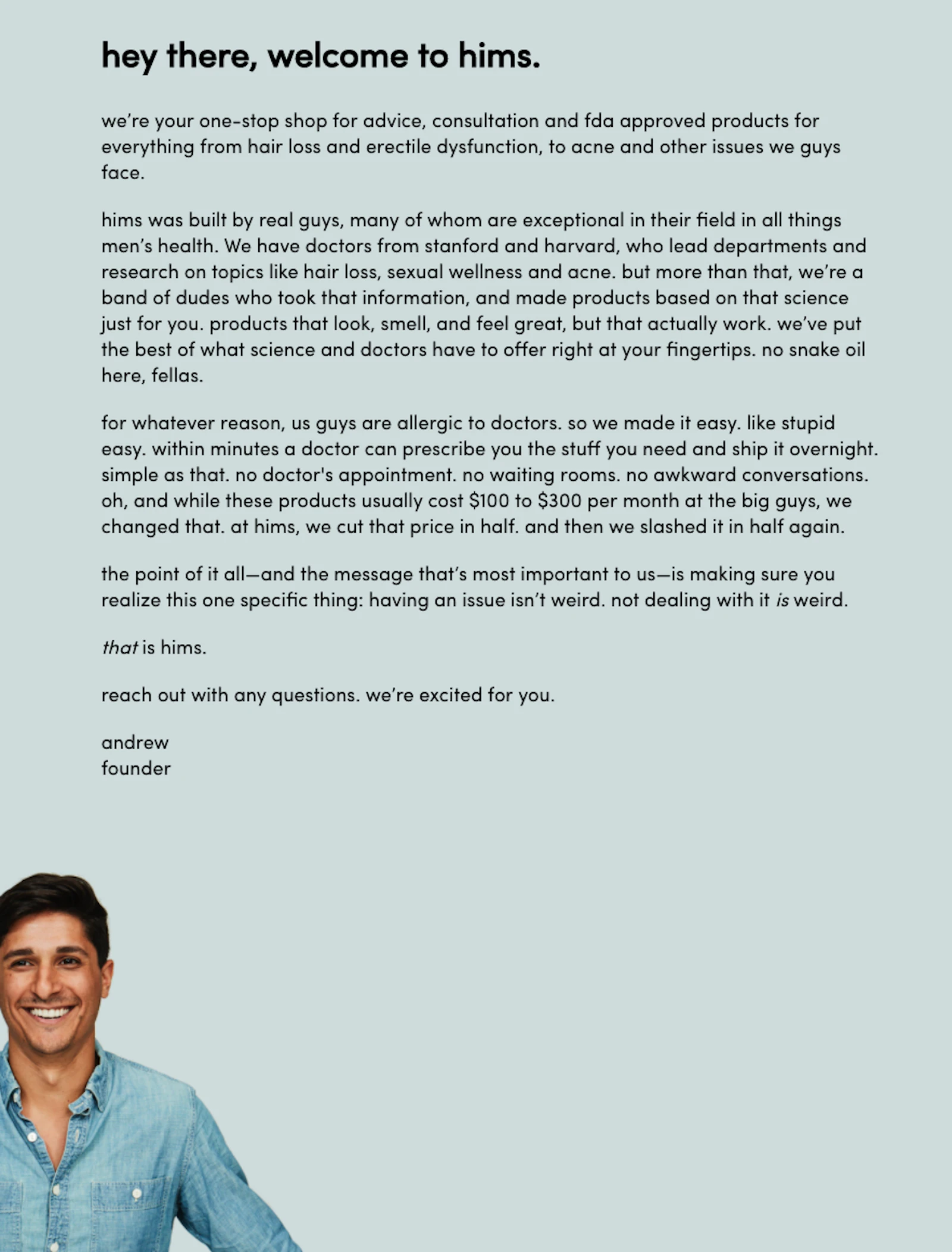 Hims screenshot — Helping men prevent hair loss, erectile dysfunction and more