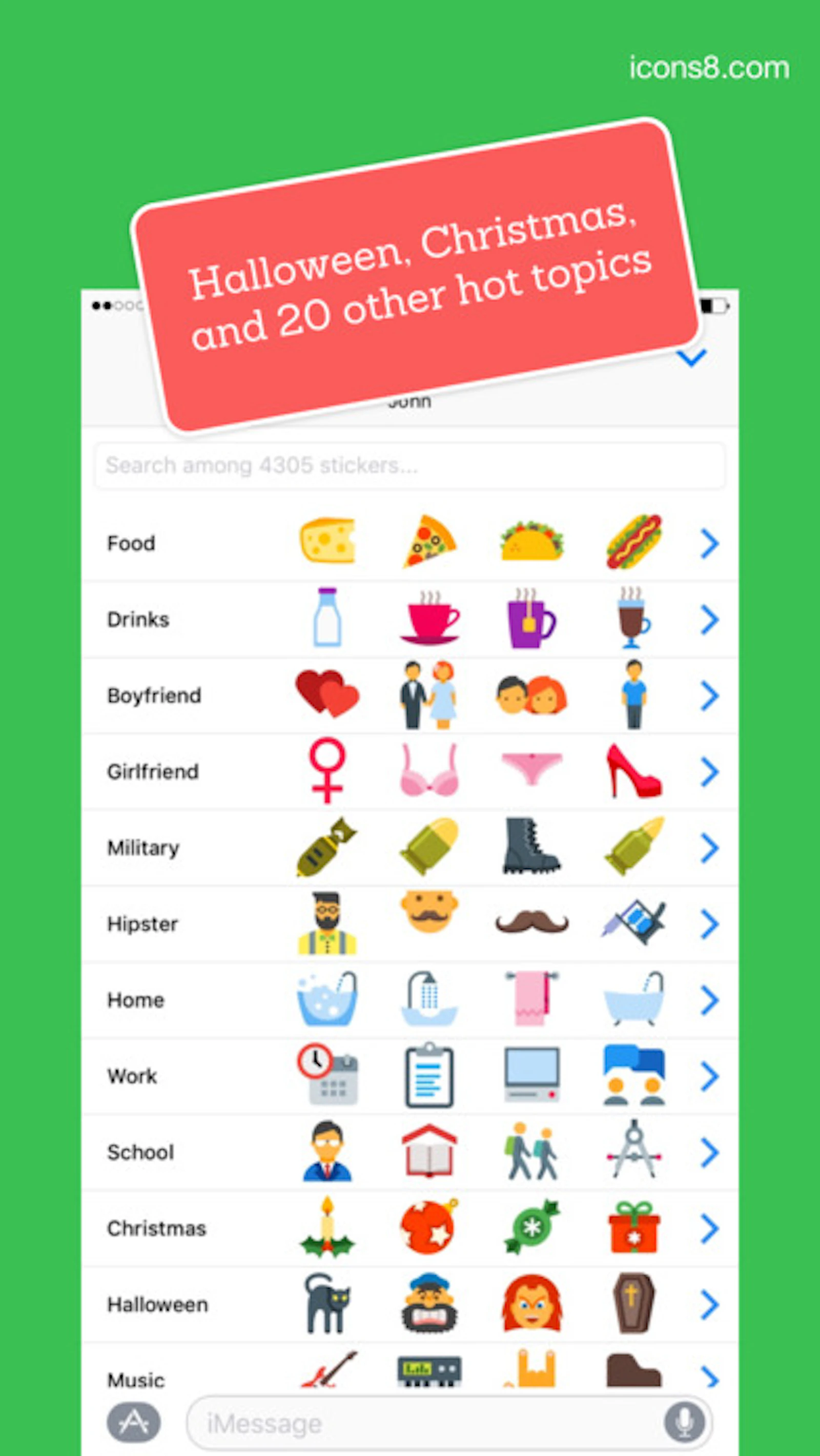 Icons8 screenshot — 3900 unique color stickers for iMessage