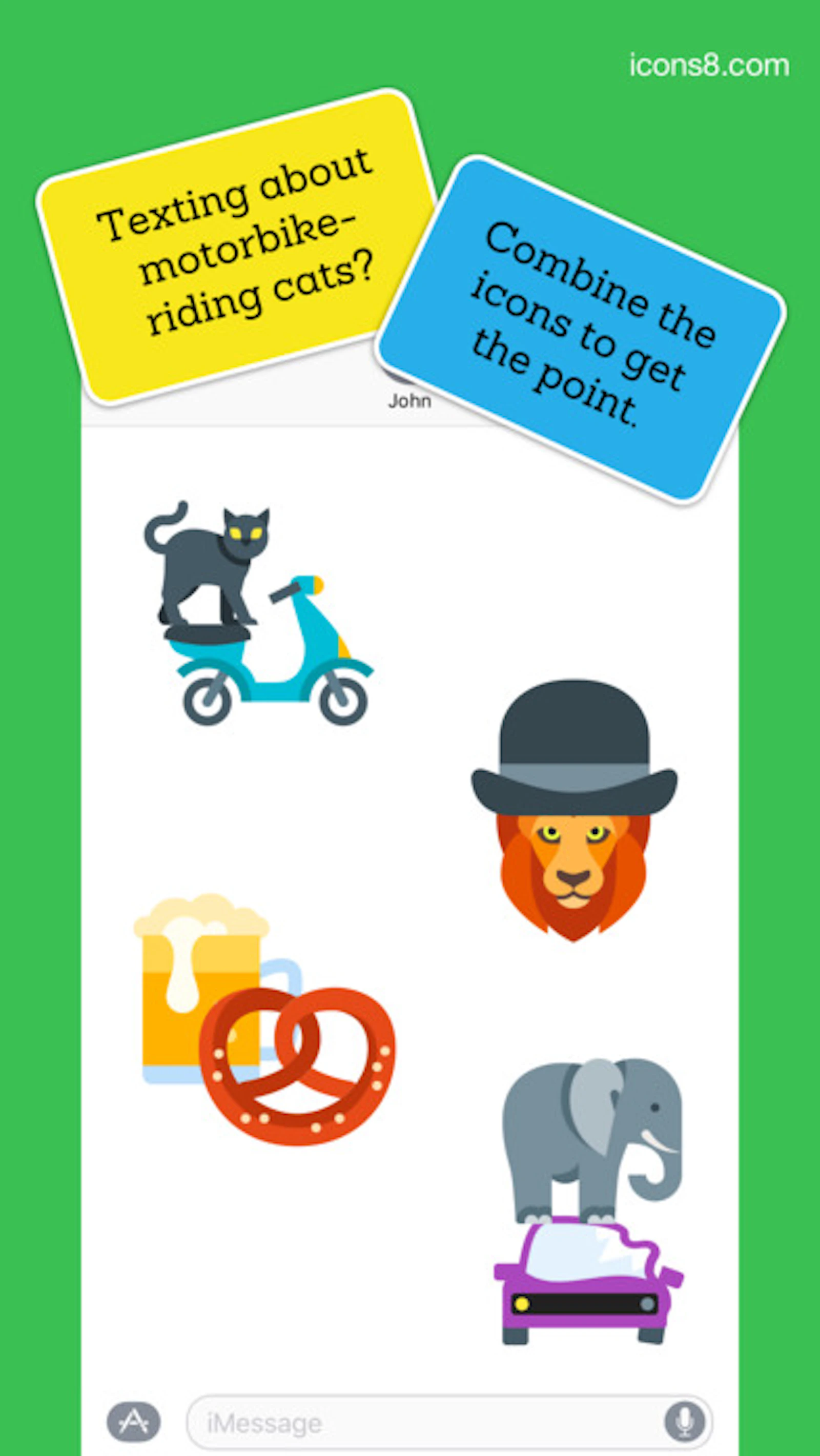 Icons8 screenshot — 3900 unique color stickers for iMessage