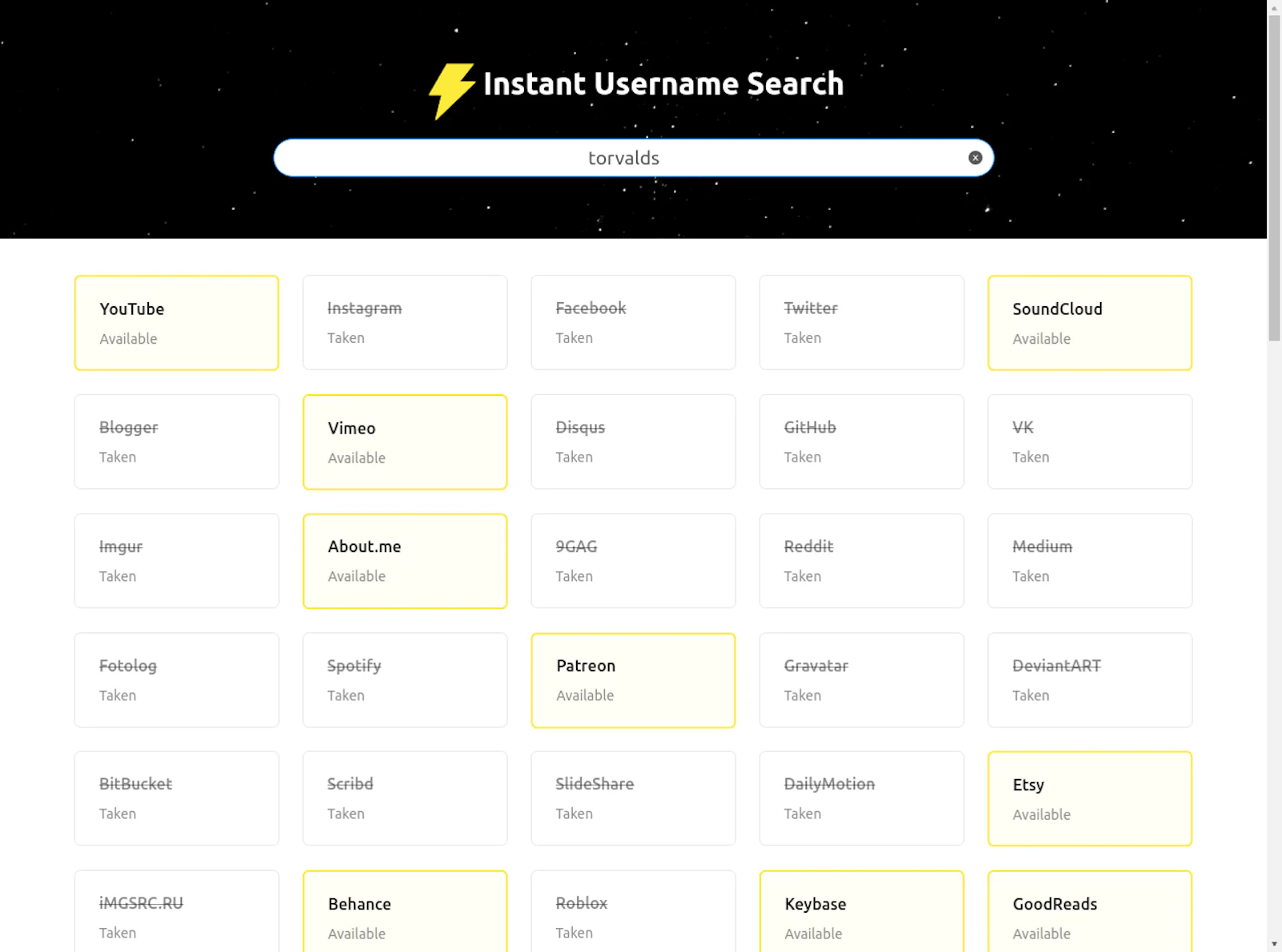 Instant Username Search screenshot — Check out if your username is available