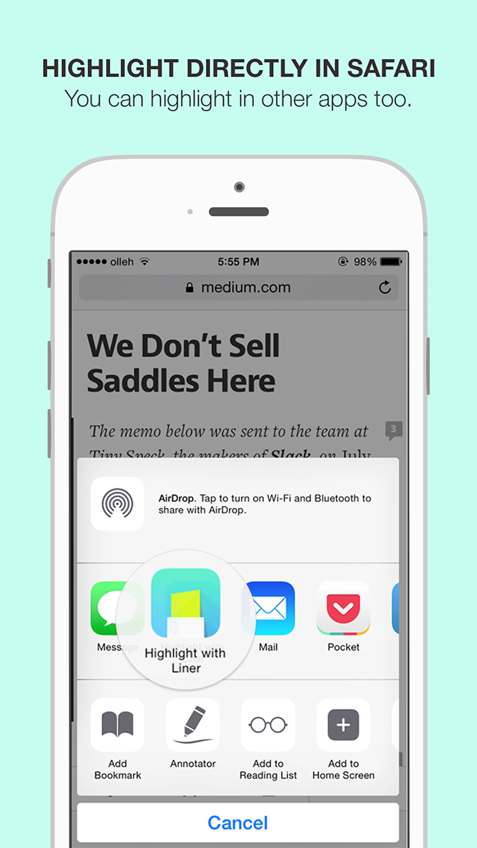 Liner screenshot — Highlight, save, and share any web page