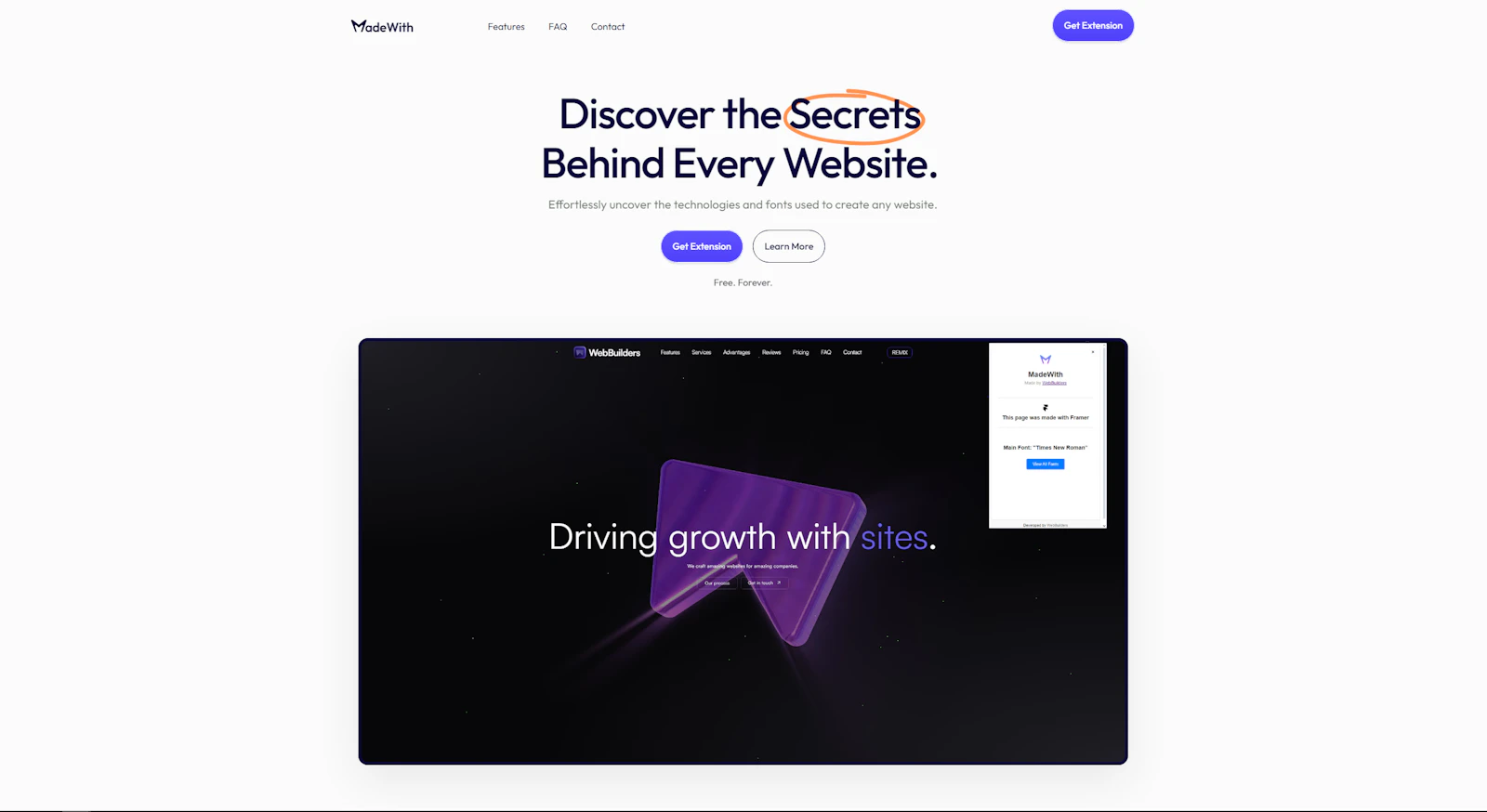 MadeWith screenshot — Find out the inner workings of a website